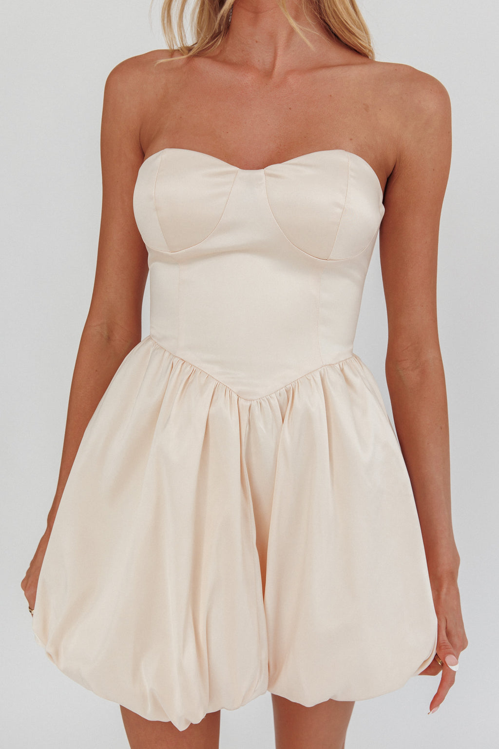 For Love Strapless Balloon Skirt Mini Dress Panna Cotta by Selfie Leslie Australia
