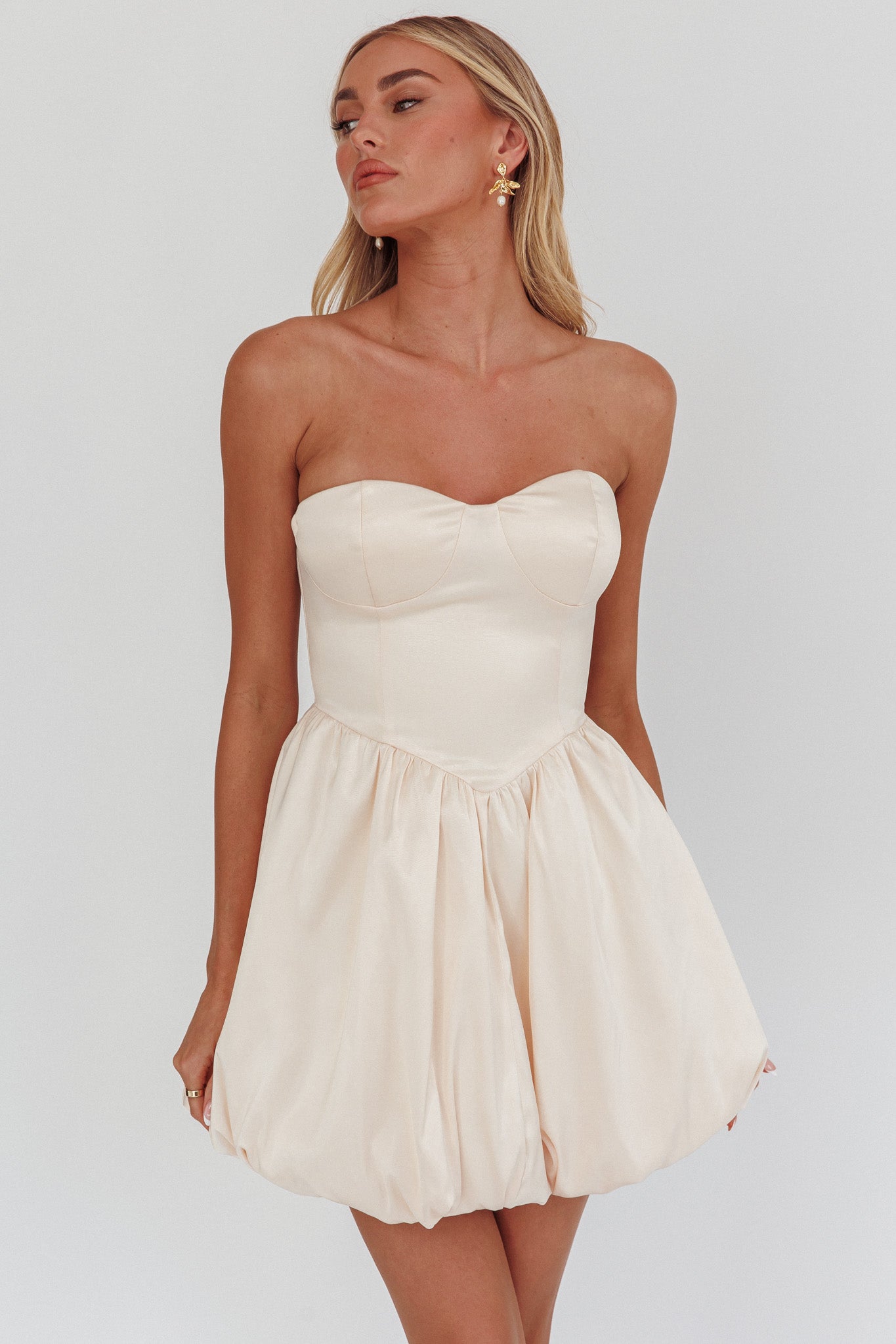 For Love Strapless Balloon Skirt Mini Dress Panna Cotta by Selfie Leslie Australia