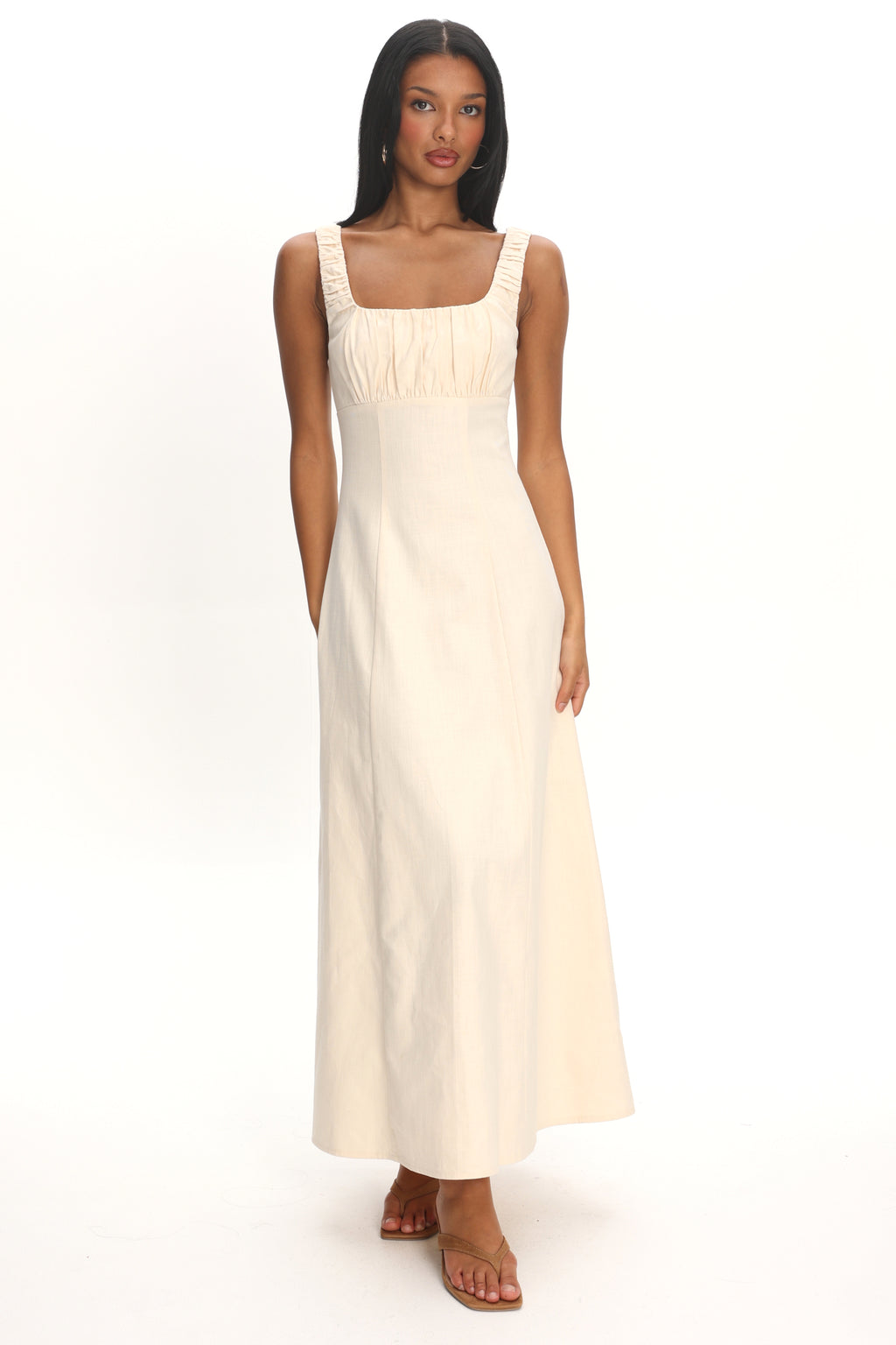 Aila Gathered Bust Maxi Dress Cream by Selfie Leslie Australia