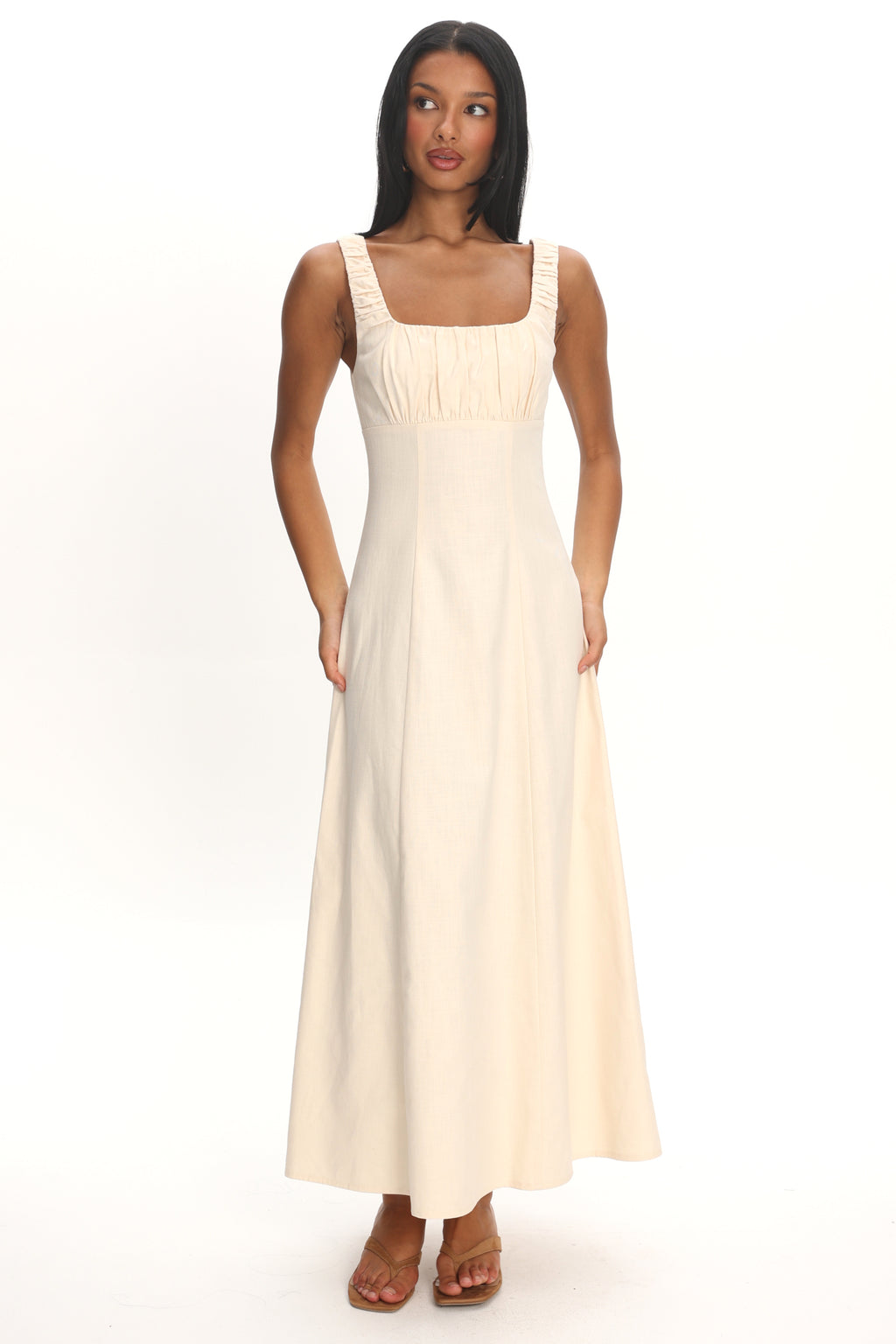 Aila Gathered Bust Maxi Dress Cream by Selfie Leslie Australia