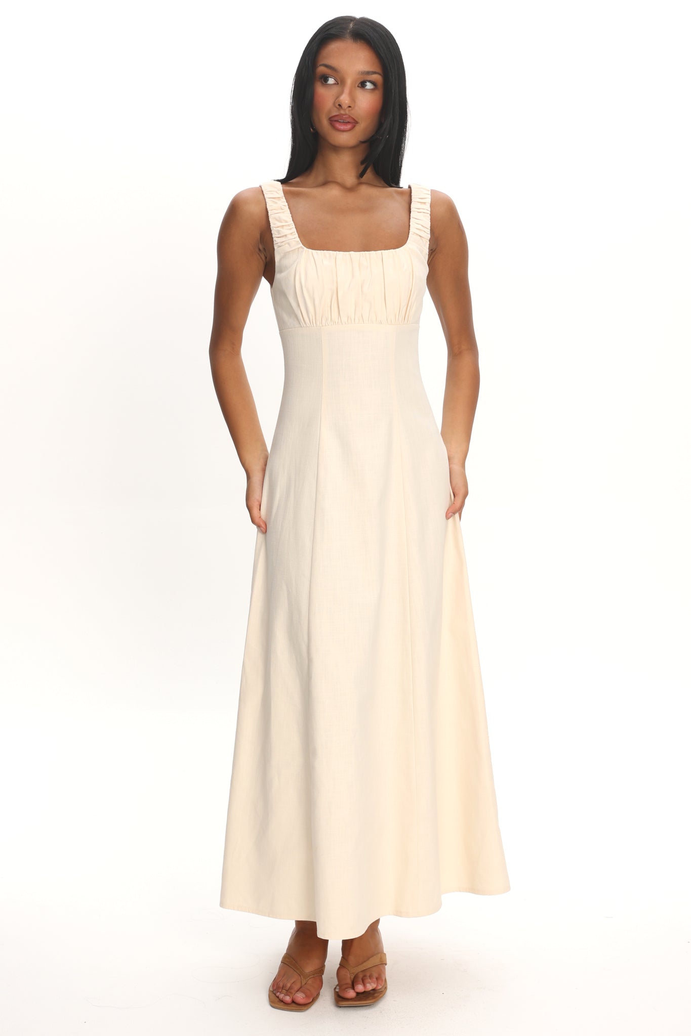 Aila Gathered Bust Maxi Dress Cream by Selfie Leslie Australia