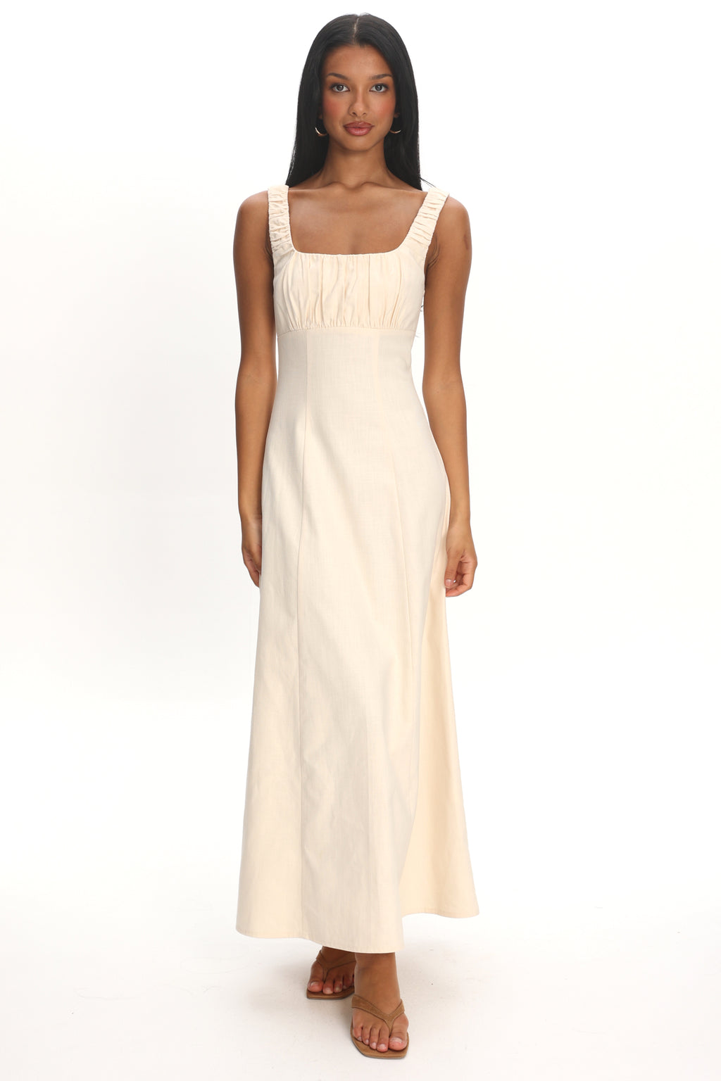 Aila Gathered Bust Maxi Dress Cream by Selfie Leslie Australia
