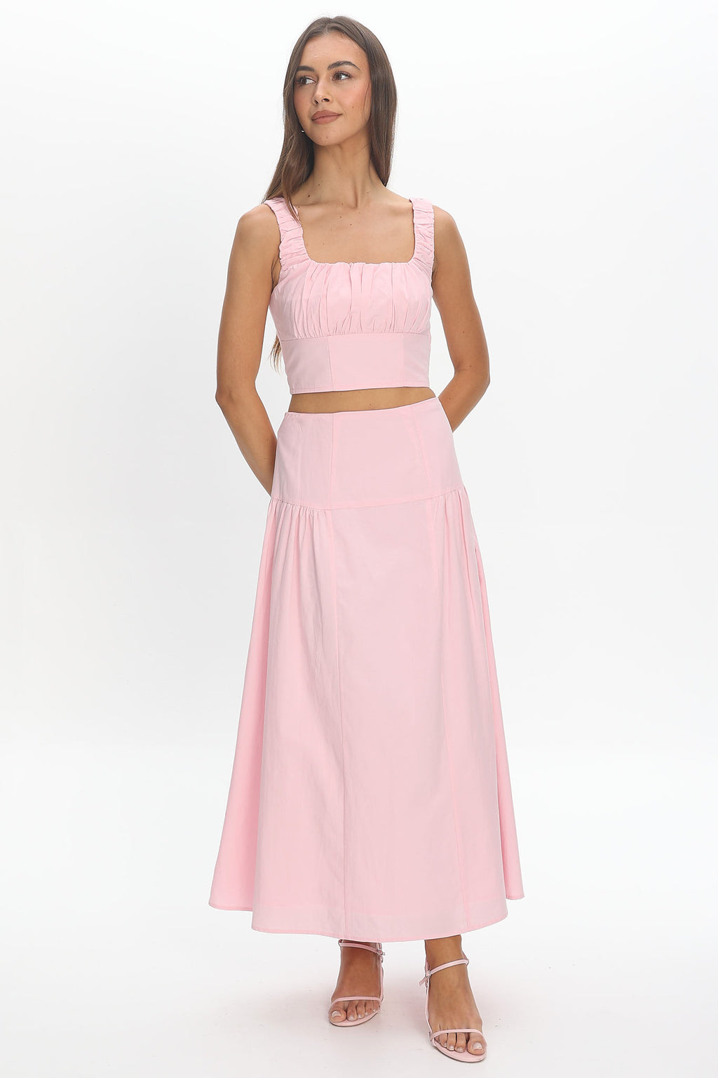 Carliet Tiered Maxi Skirt Pink