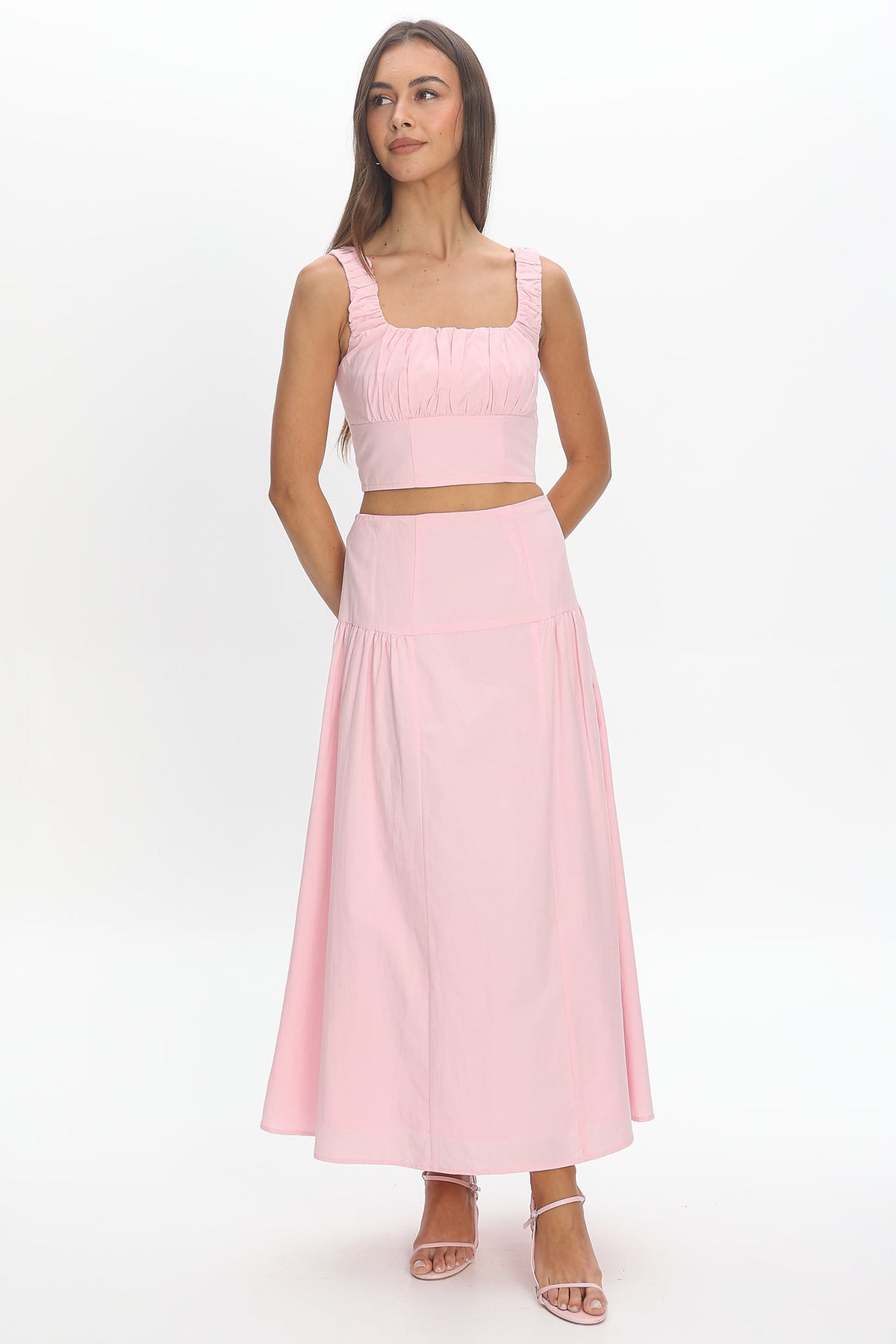 Carliet Tiered Maxi Skirt Pink