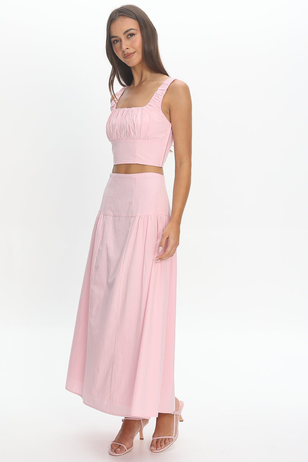 Carliet Tiered Maxi Skirt Pink