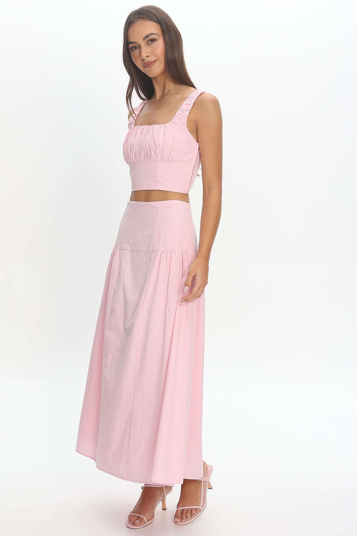 Carliet Tiered Maxi Skirt Pink