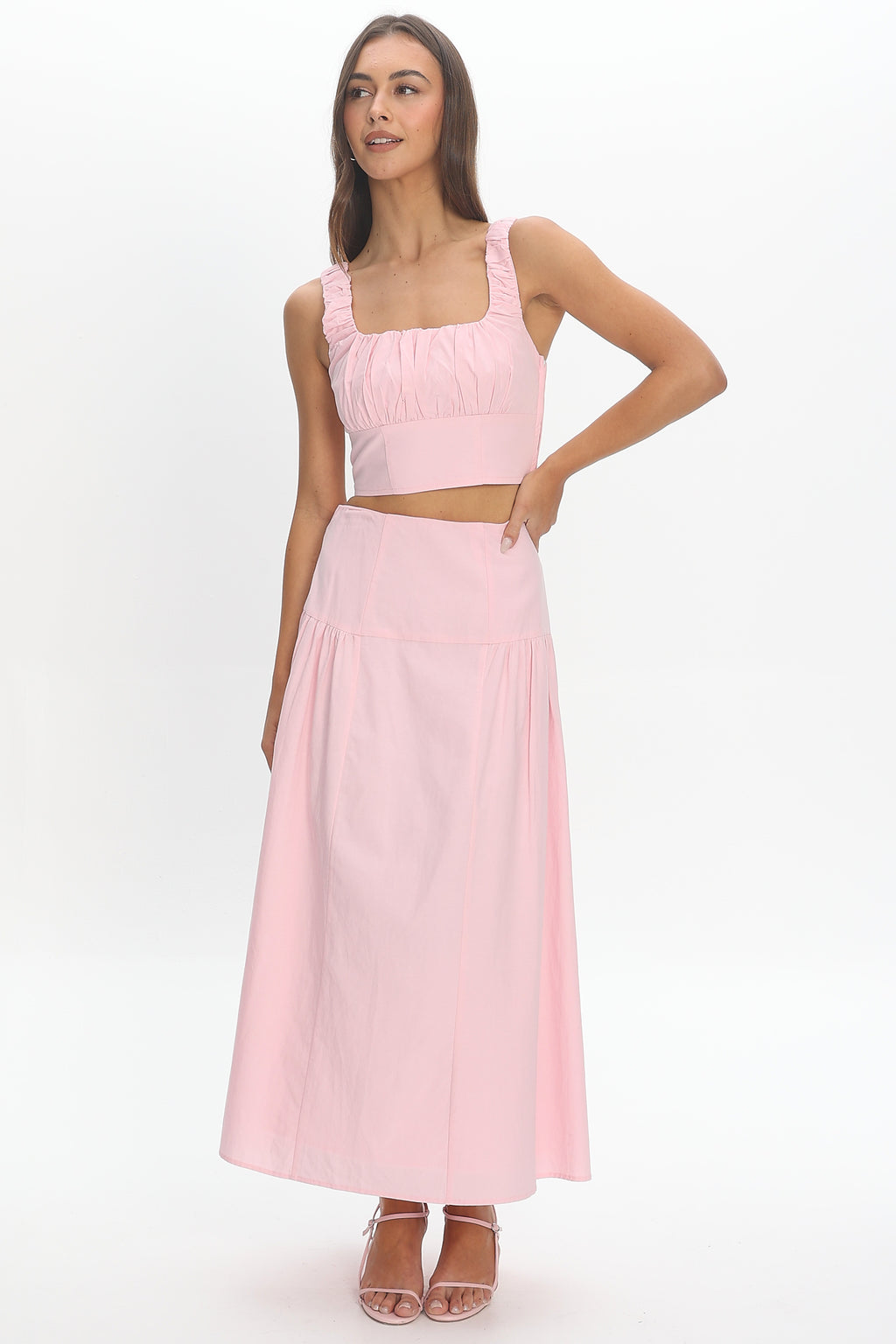 Carliet Tiered Maxi Skirt Pink
