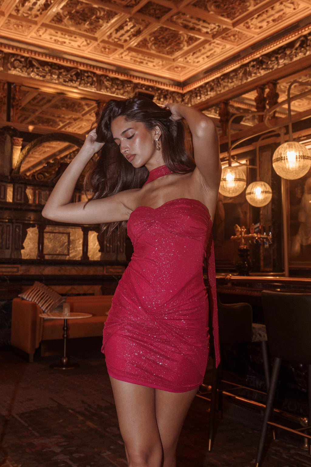 Elma Bandeau Neck Tie Mini Dress Red by Selfie Leslie Australia