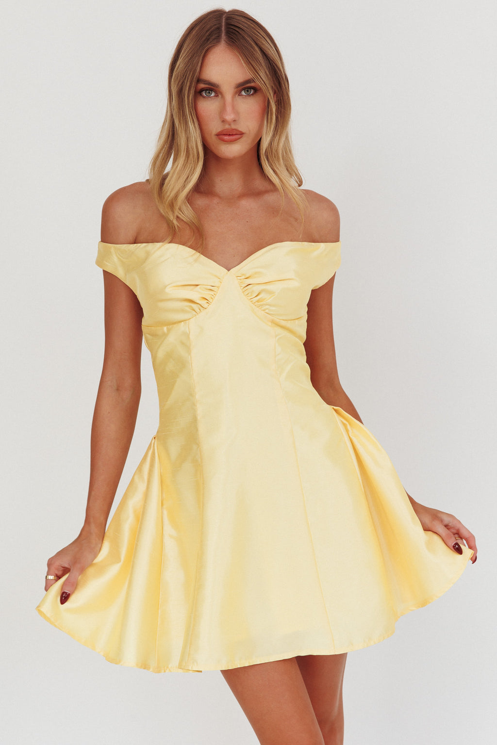 Silver Sun Off-Shoulder Mini Dress Soft Butter by Selfie Leslie Australia