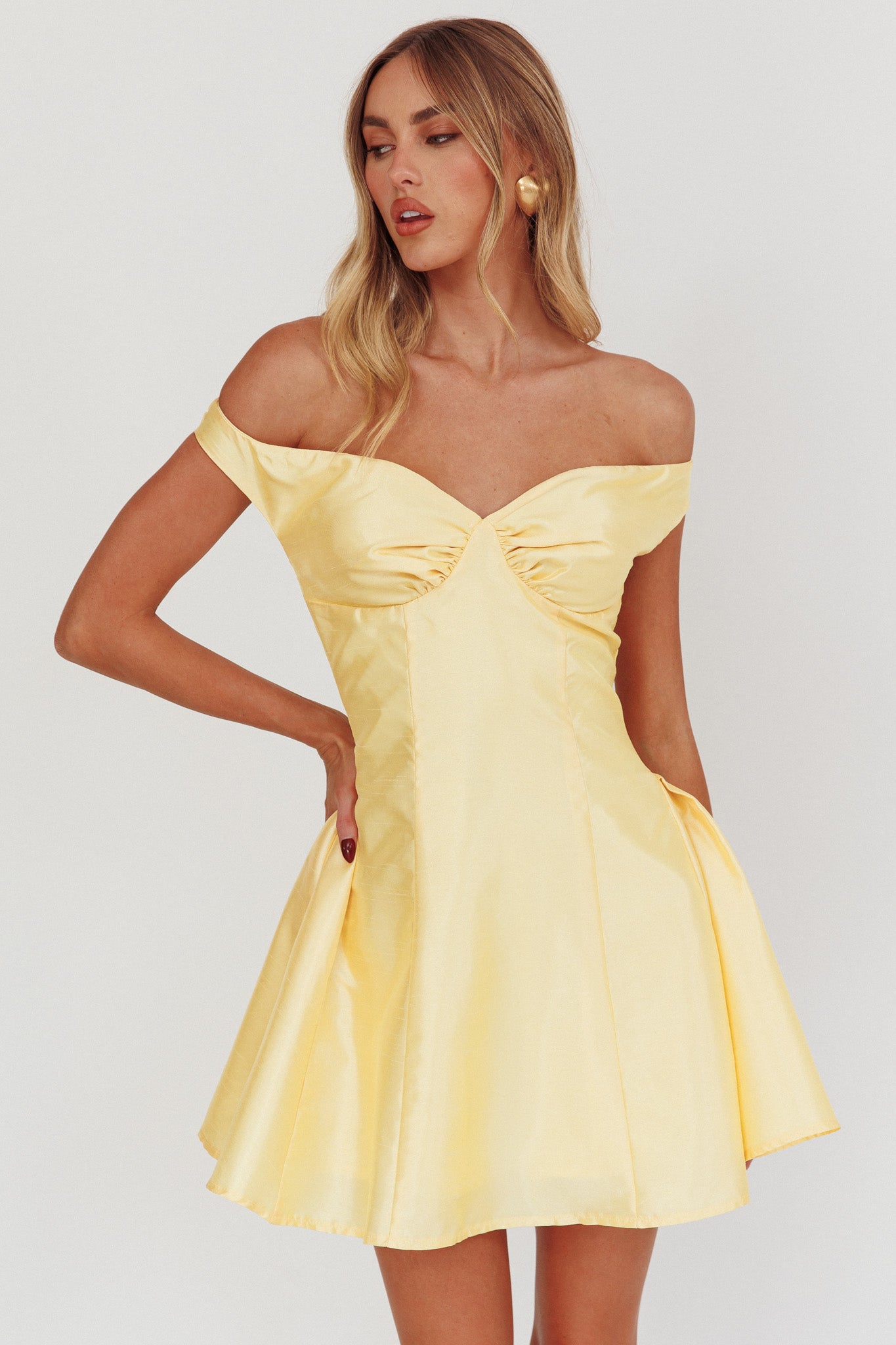 Silver Sun Off-Shoulder Mini Dress Soft Butter by Selfie Leslie Australia