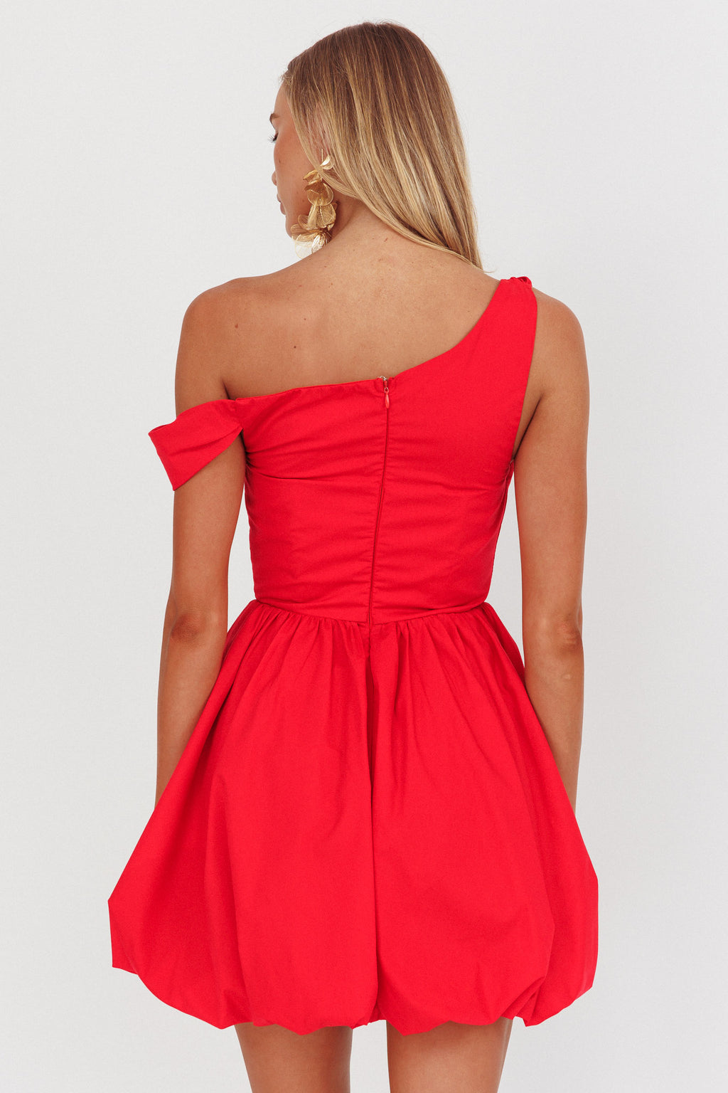 Celinda Asymmetric Neckline Balloon Mini Dress Red by Selfie Leslie Australia