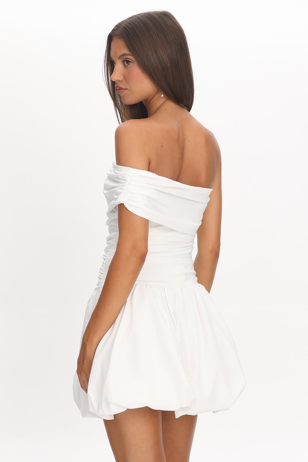 Dalayla One-Sleeve Balloon Skirt Mini Dress White by Selfie Leslie Australia