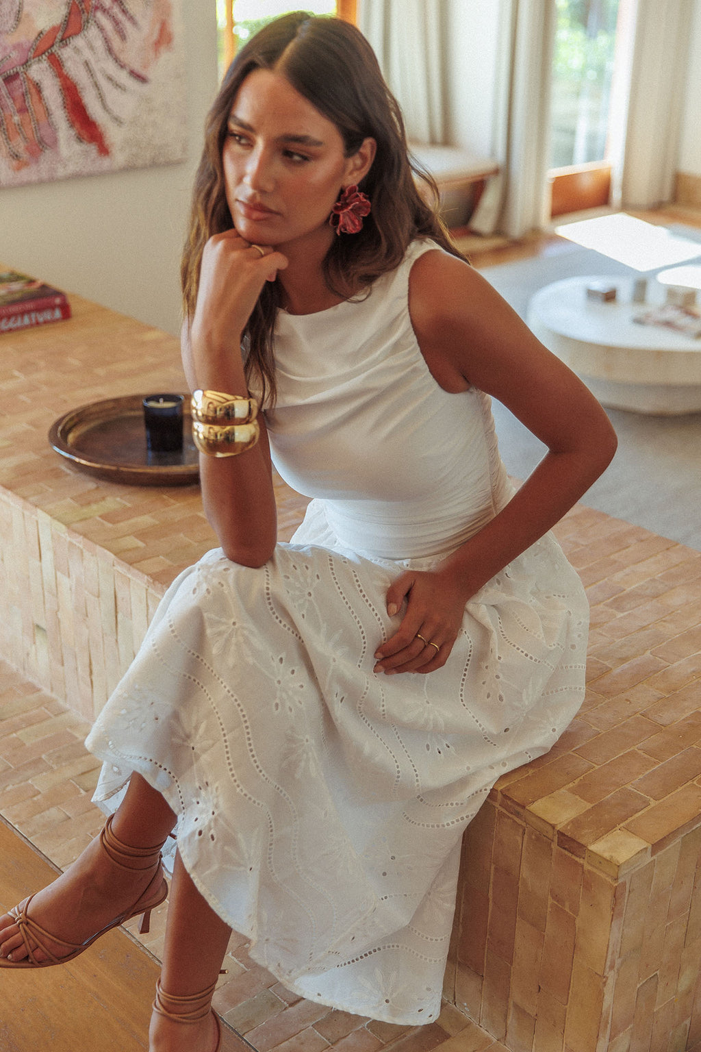 Dalayla Sleeveless Eyelet Maxi Dress White by Selfie Leslie Australia