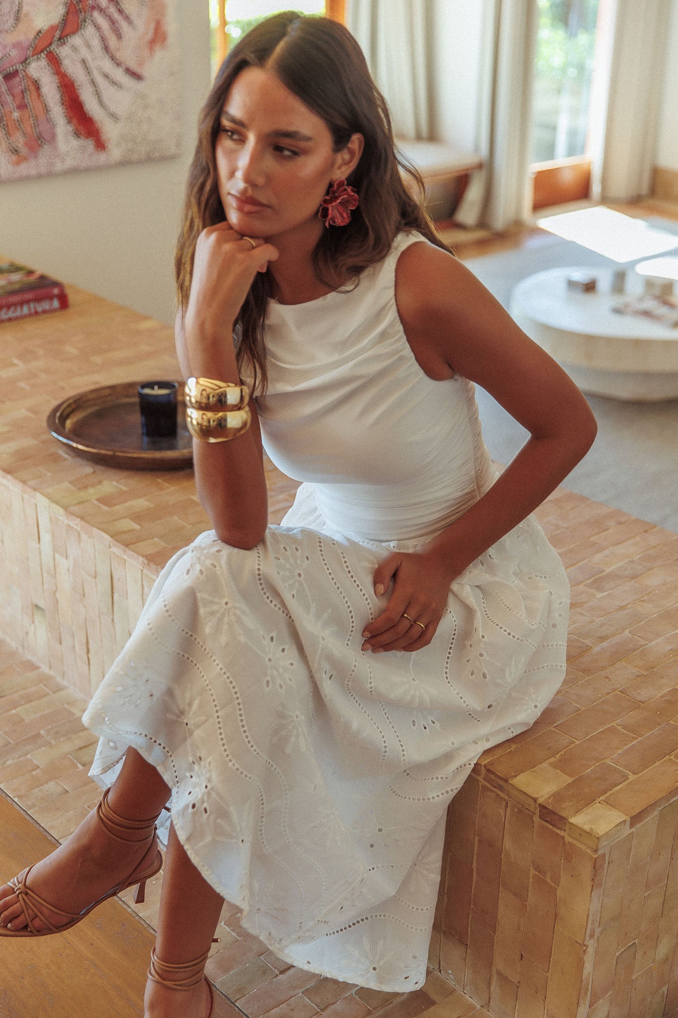 Dalayla Sleeveless Eyelet Maxi Dress White by Selfie Leslie Australia