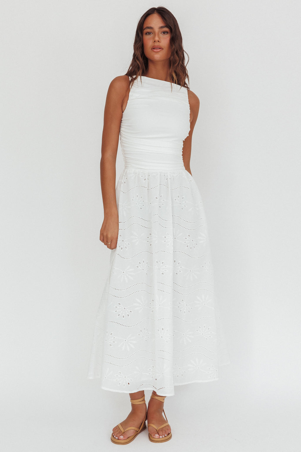 Dalayla Sleeveless Eyelet Maxi Dress White by Selfie Leslie Australia