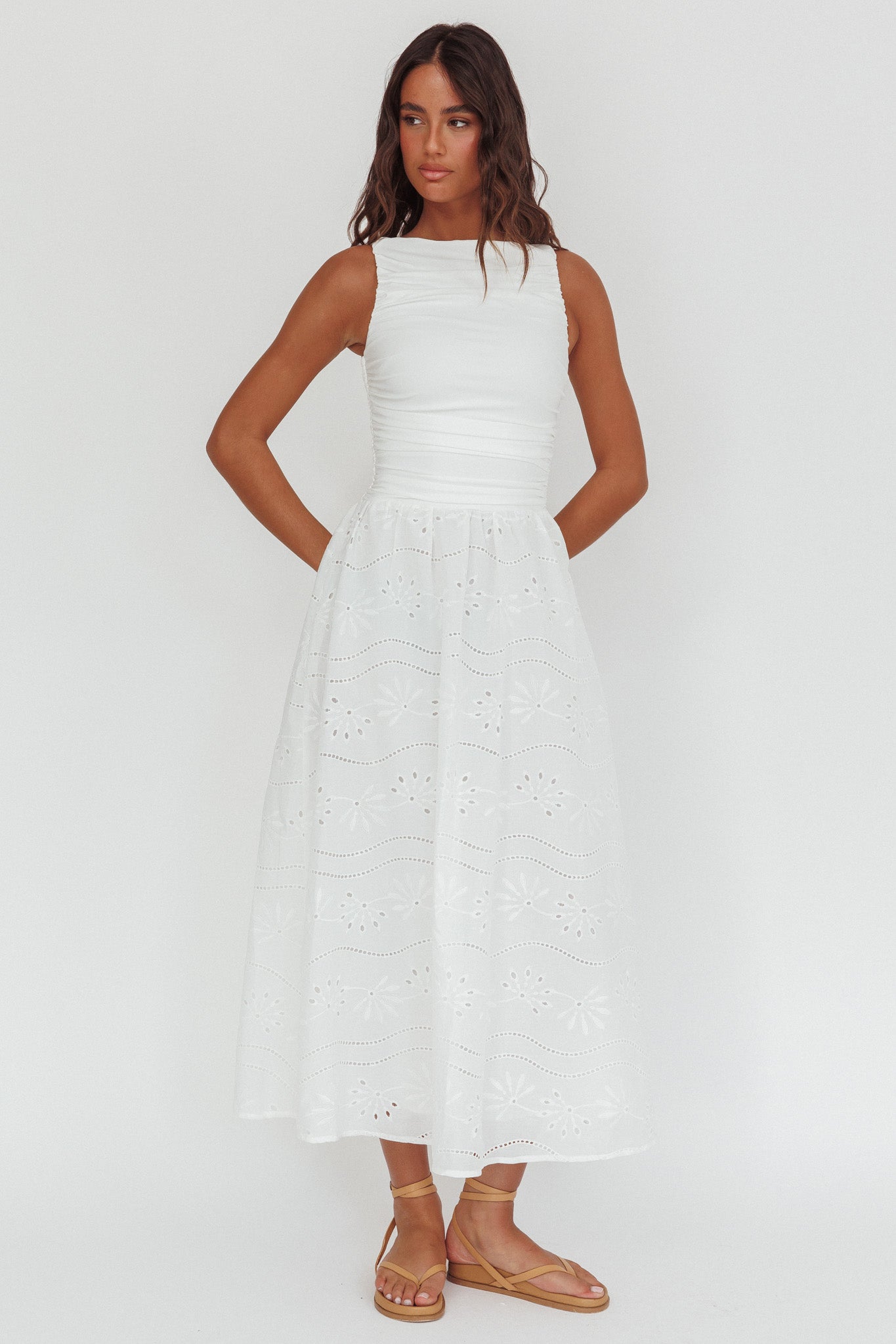 Dalayla Sleeveless Eyelet Maxi Dress White by Selfie Leslie Australia
