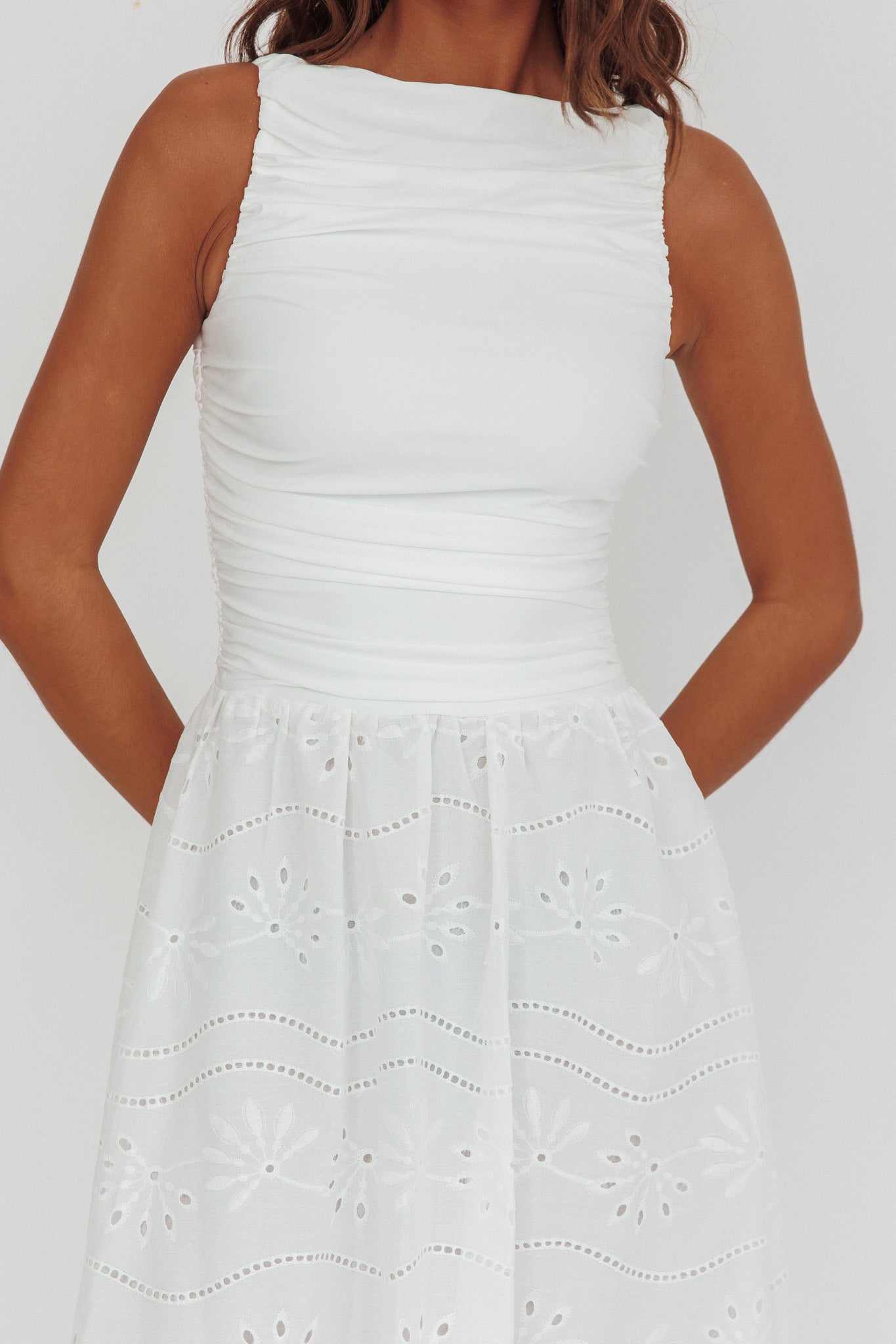 Dalayla Sleeveless Eyelet Maxi Dress White by Selfie Leslie Australia