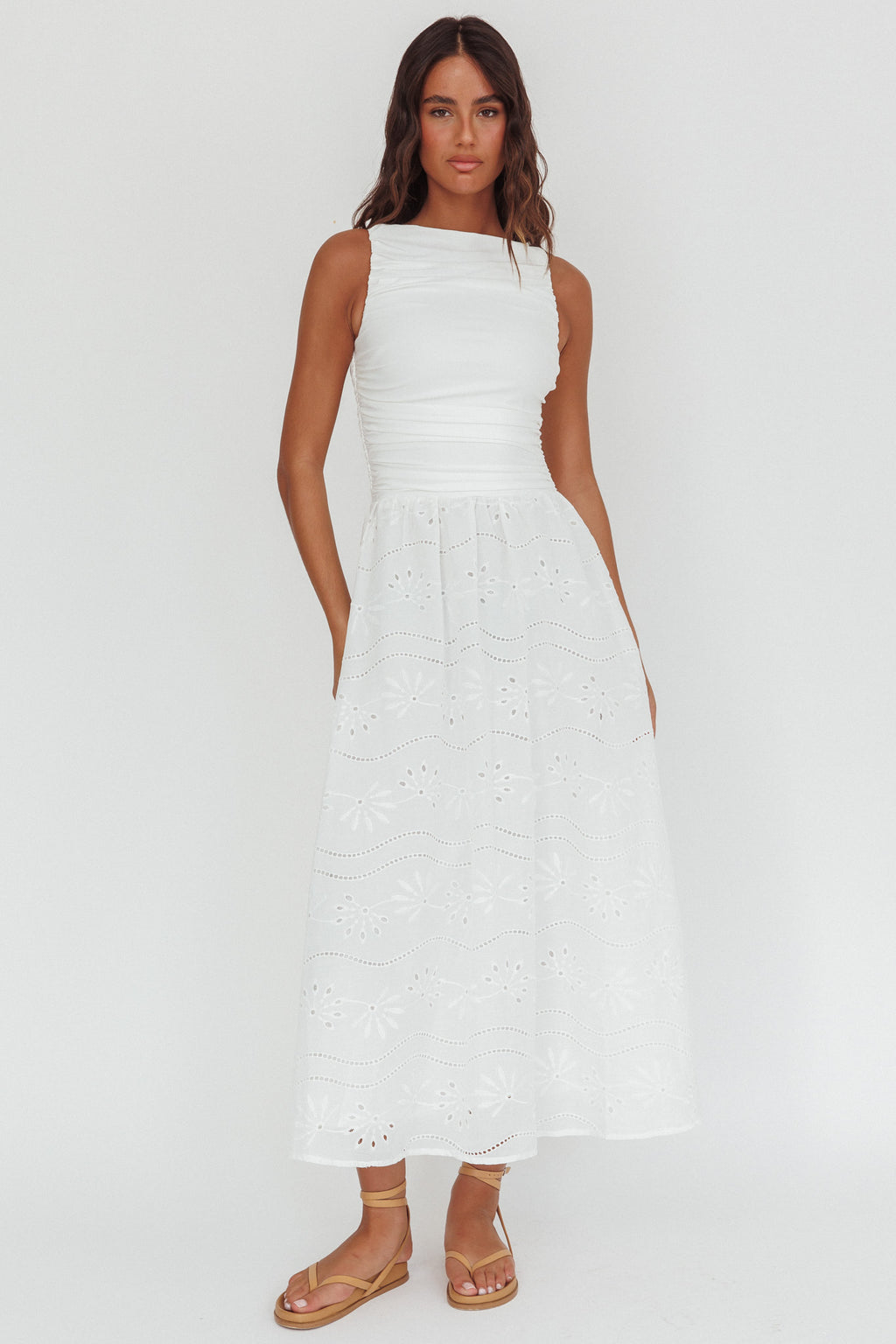 Dalayla Sleeveless Eyelet Maxi Dress White by Selfie Leslie Australia