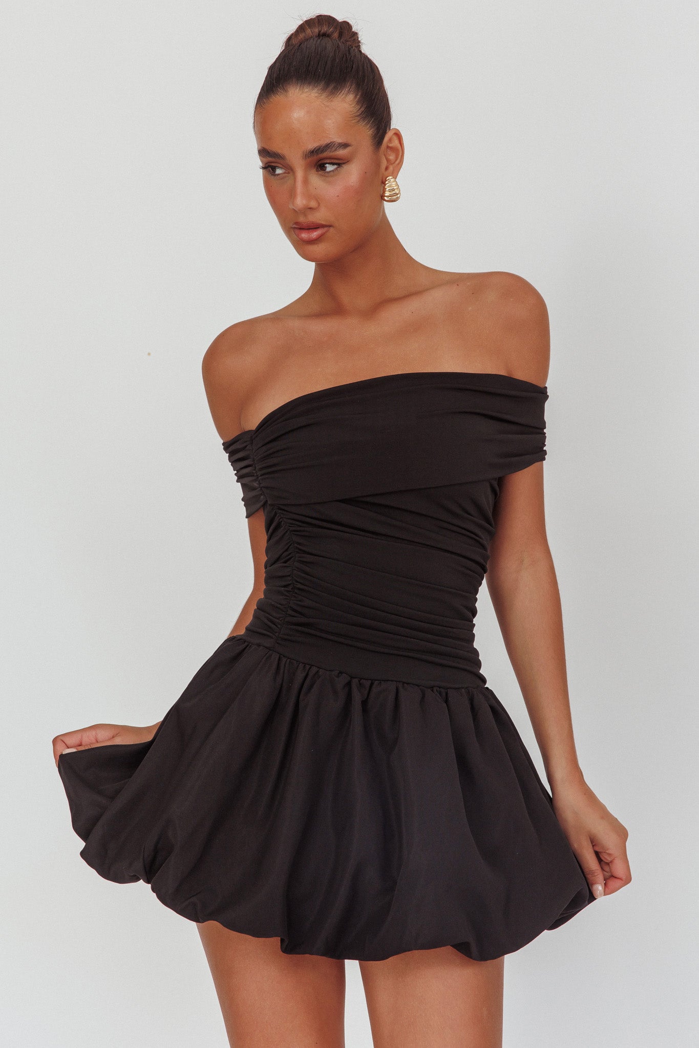 Dalayla Off-Shoulder Mini Dress Black by Selfie Leslie Australia