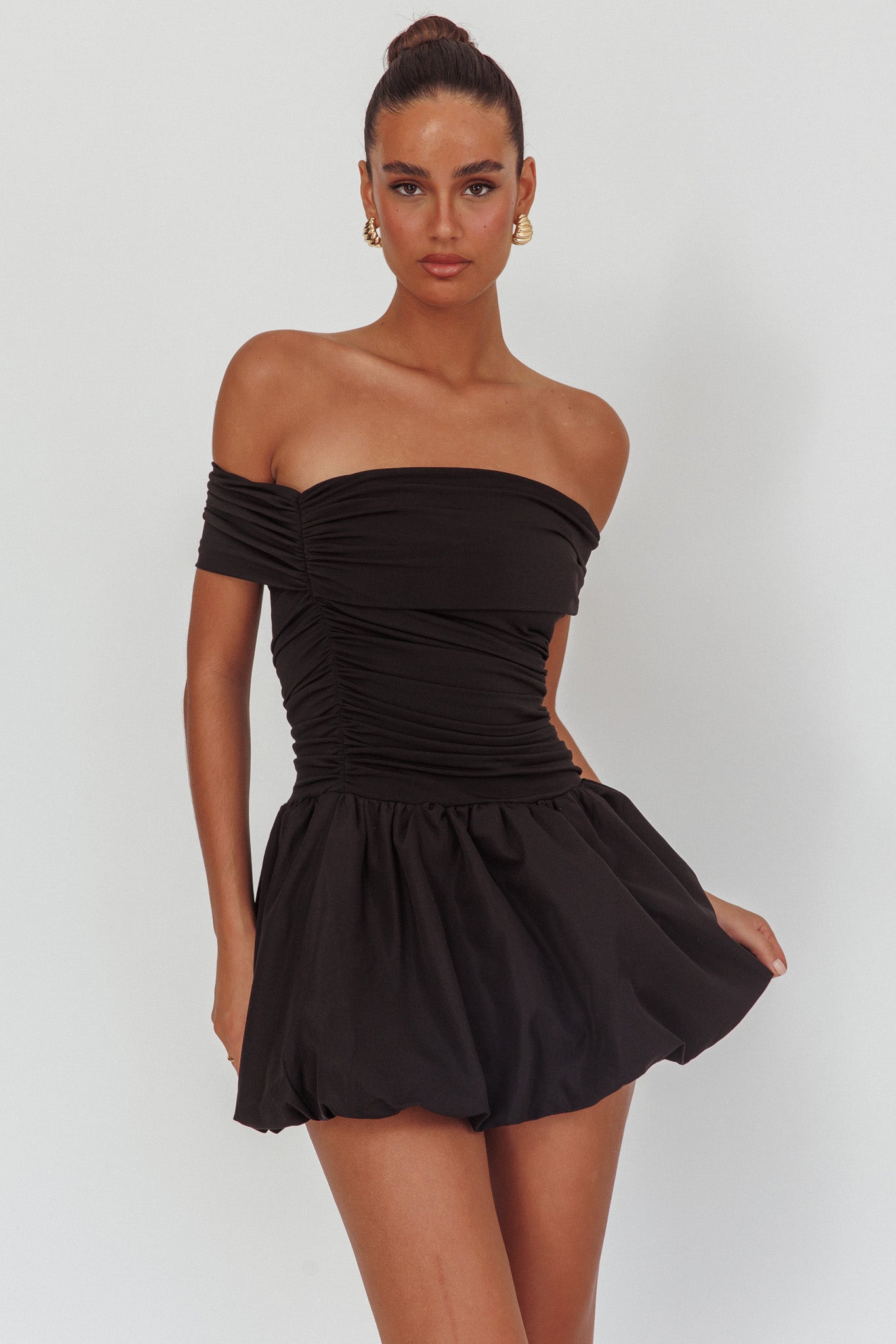 Dalayla Off-Shoulder Mini Dress Black by Selfie Leslie Australia