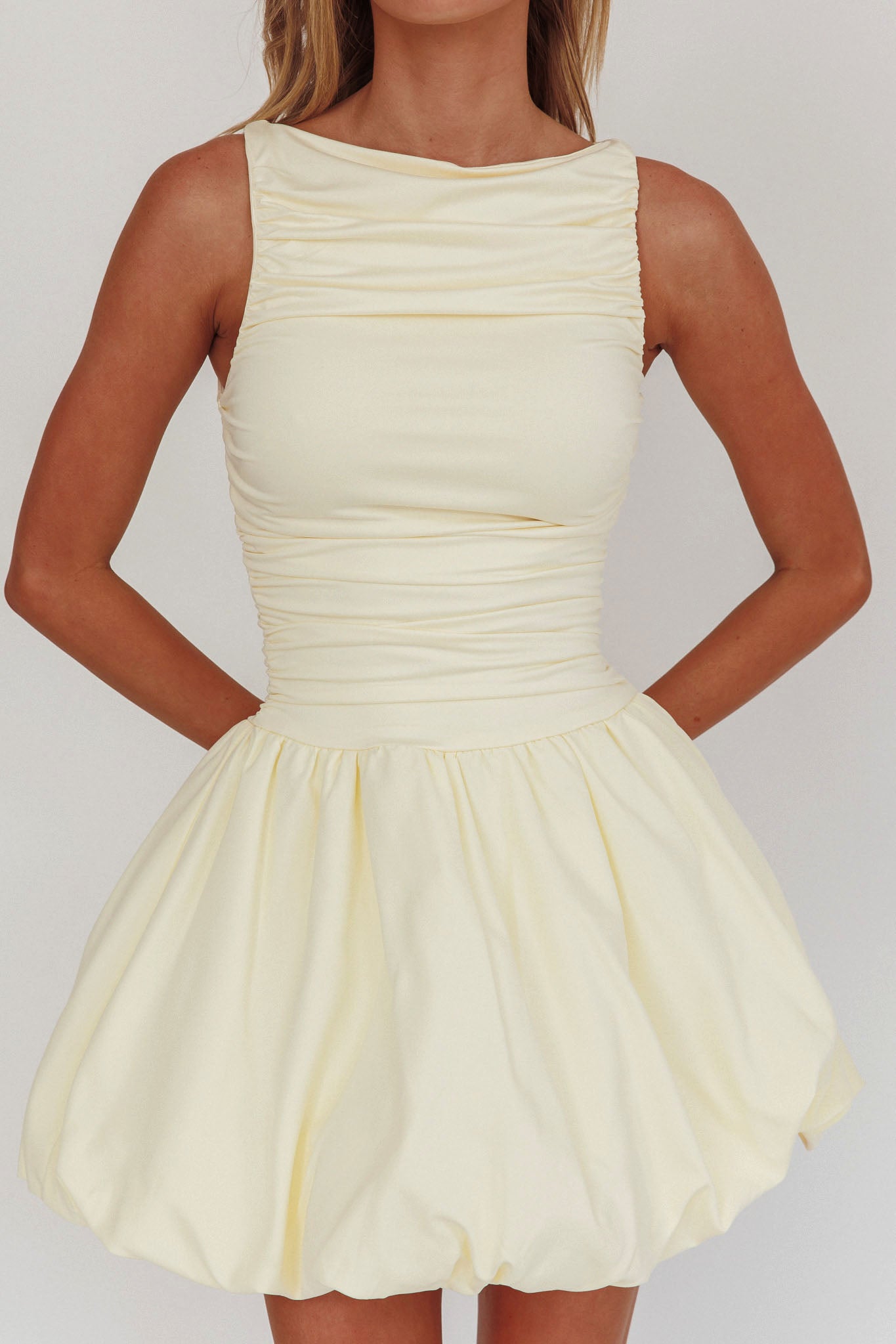 Dalayla Sleeveless Balloon Skirt Mini Dress Butter by Selfie Leslie Australia