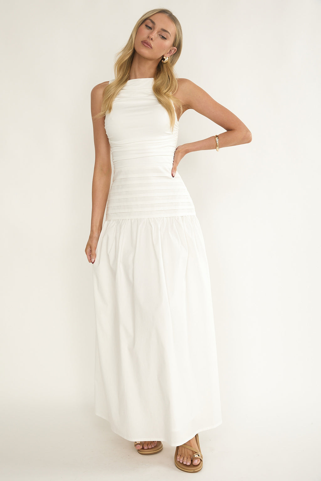 Dalayla Sleeveless Pintuck Maxi Dress White by Selfie Leslie Australia