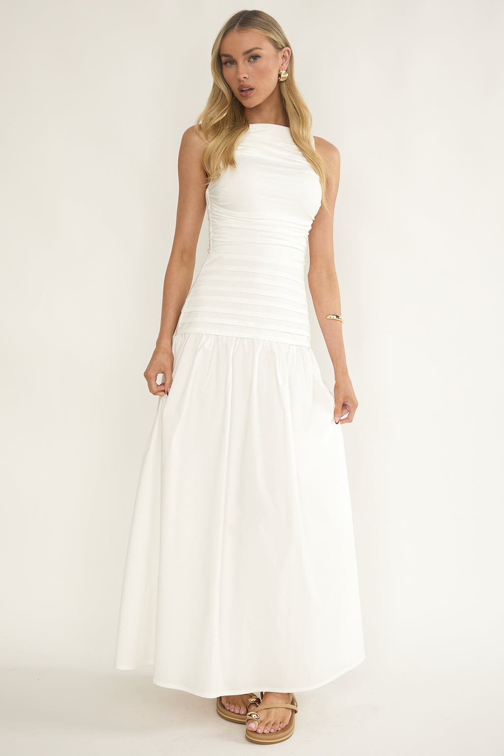 Dalayla Sleeveless Pintuck Maxi Dress White by Selfie Leslie Australia