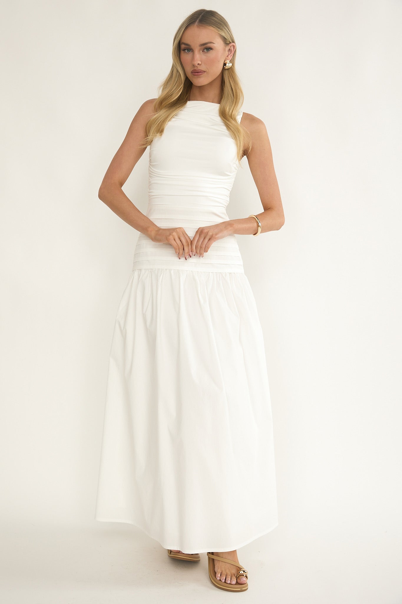 Dalayla Sleeveless Pintuck Maxi Dress White by Selfie Leslie Australia