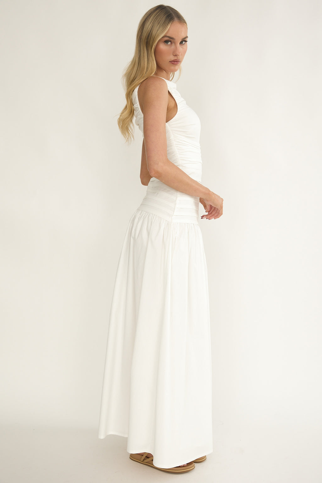 Dalayla Sleeveless Pintuck Maxi Dress White by Selfie Leslie Australia