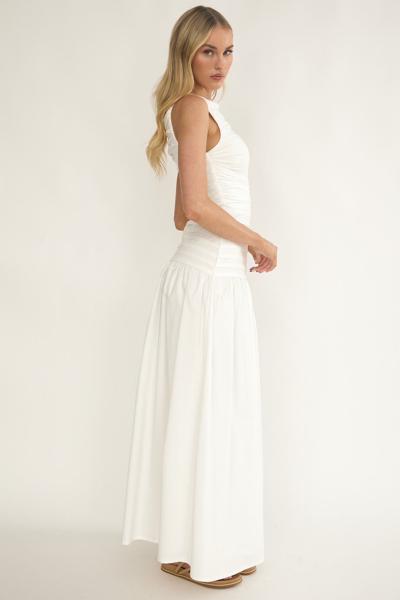 Dalayla Sleeveless Pintuck Maxi Dress White by Selfie Leslie Australia