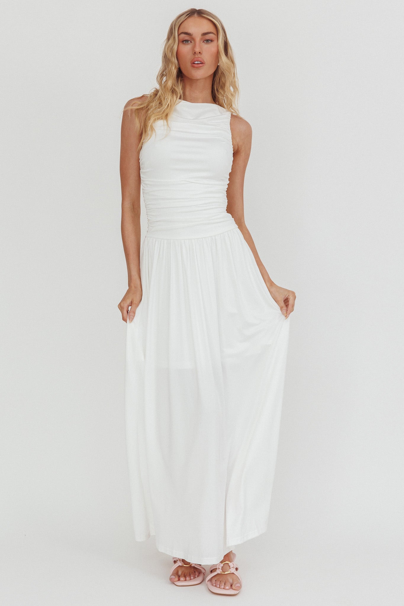 Dalayla Sleeveless Ruched Maxi Dress White by Selfie Leslie Australia