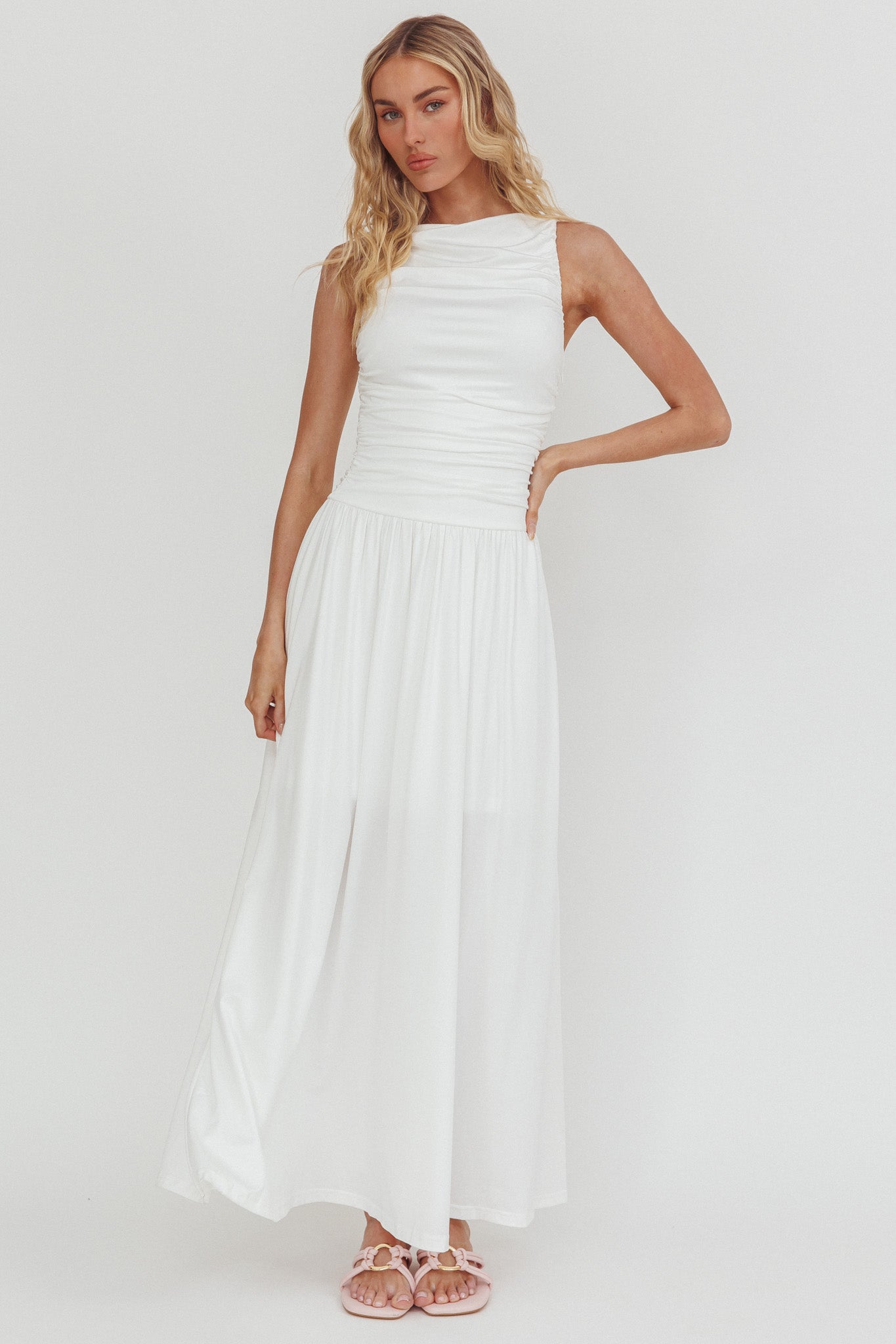 Dalayla Sleeveless Ruched Maxi Dress White by Selfie Leslie Australia
