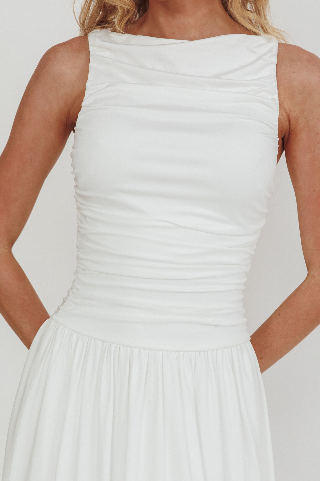 Dalayla Sleeveless Ruched Maxi Dress White by Selfie Leslie Australia