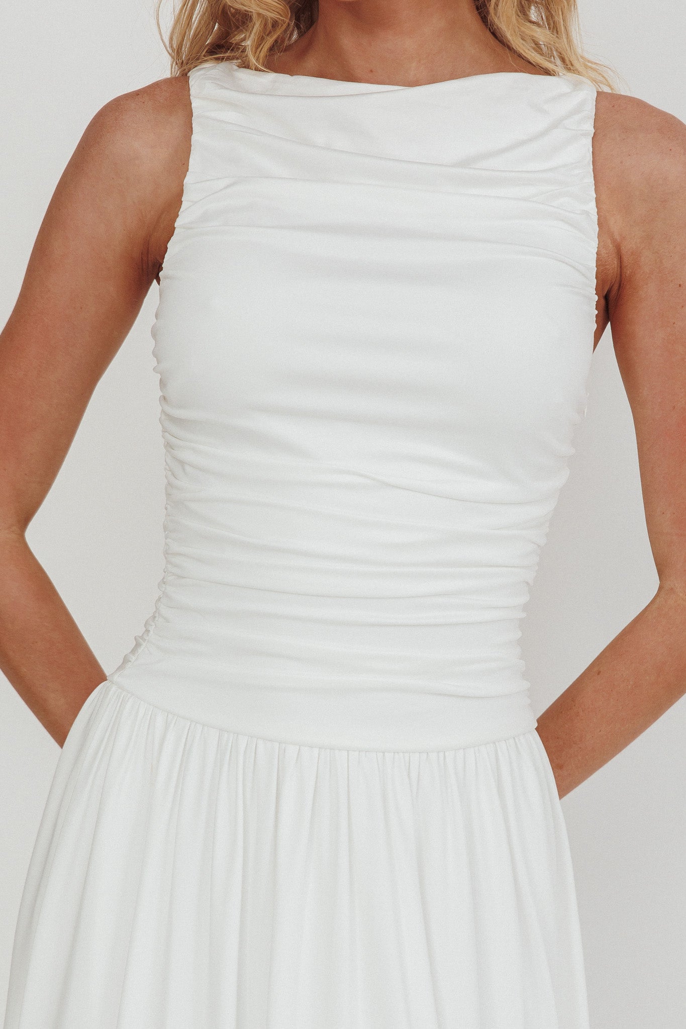 Dalayla Sleeveless Ruched Maxi Dress White by Selfie Leslie Australia