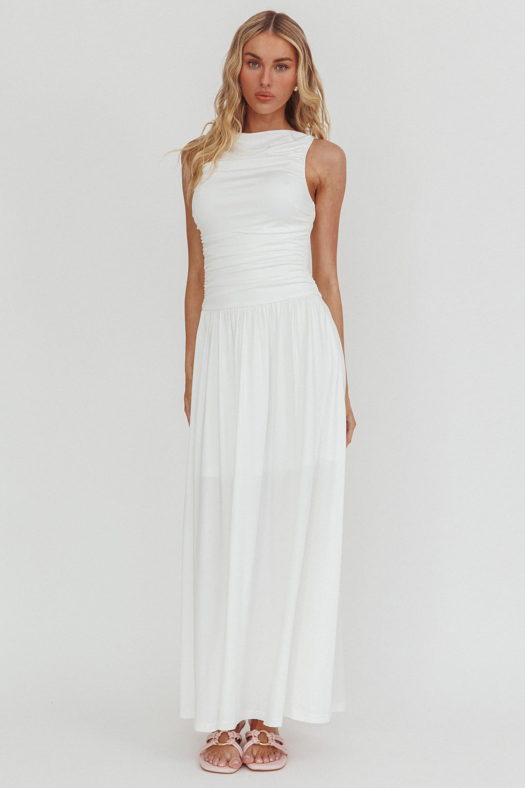 Dalayla Sleeveless Ruched Maxi Dress White by Selfie Leslie Australia