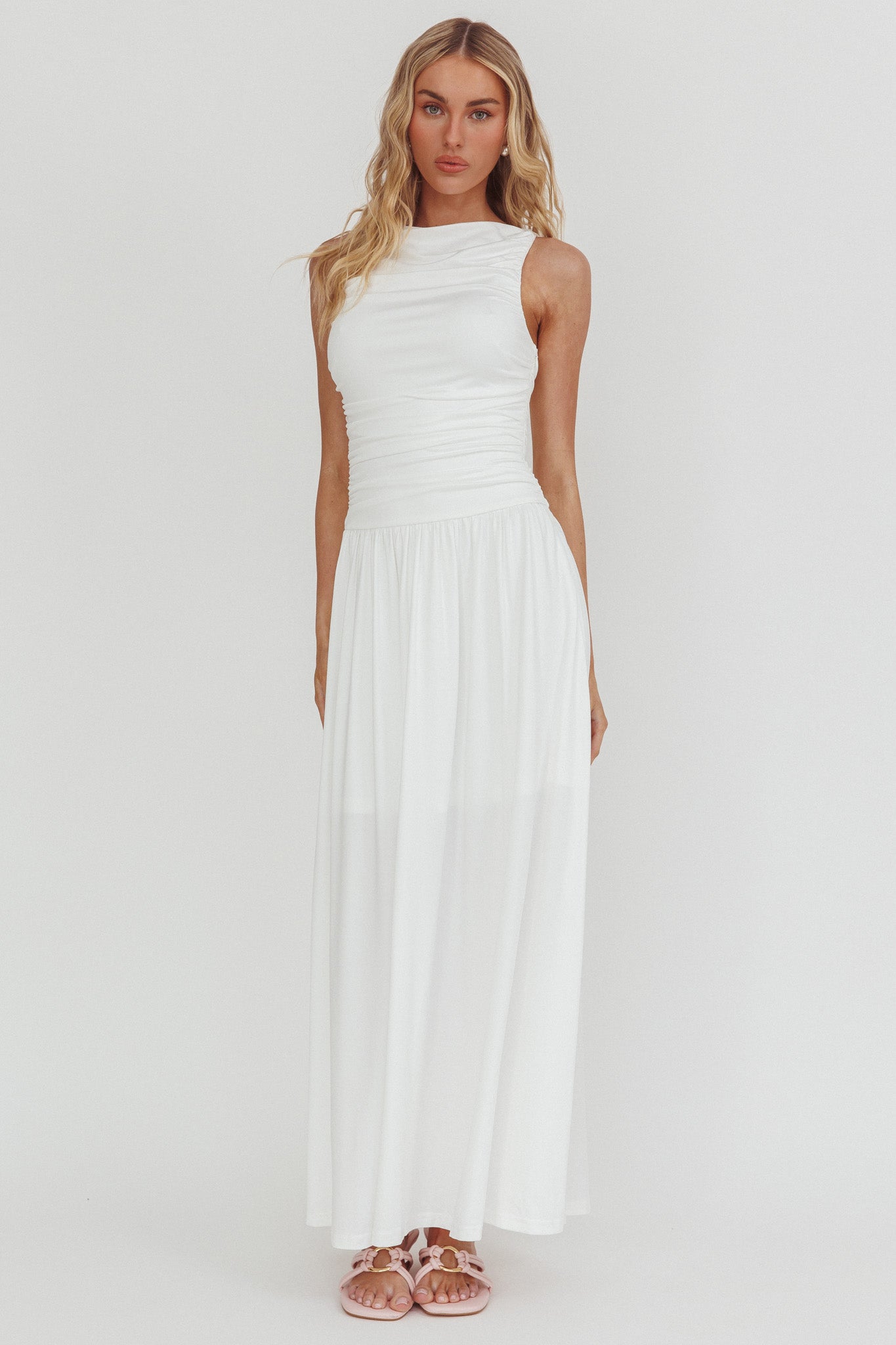 Dalayla Sleeveless Ruched Maxi Dress White by Selfie Leslie Australia