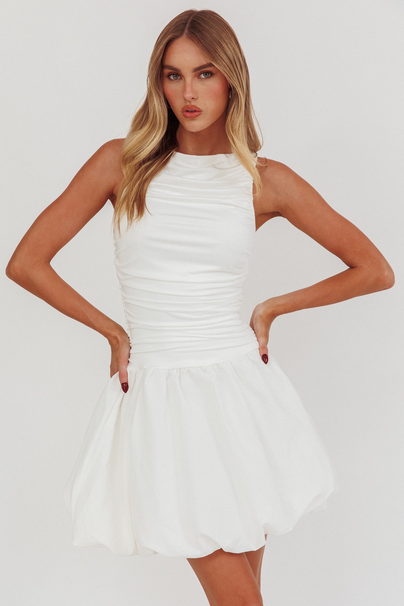 Dalayla Sleeveless Balloon Skirt Mini Dress White by Selfie Leslie Australia