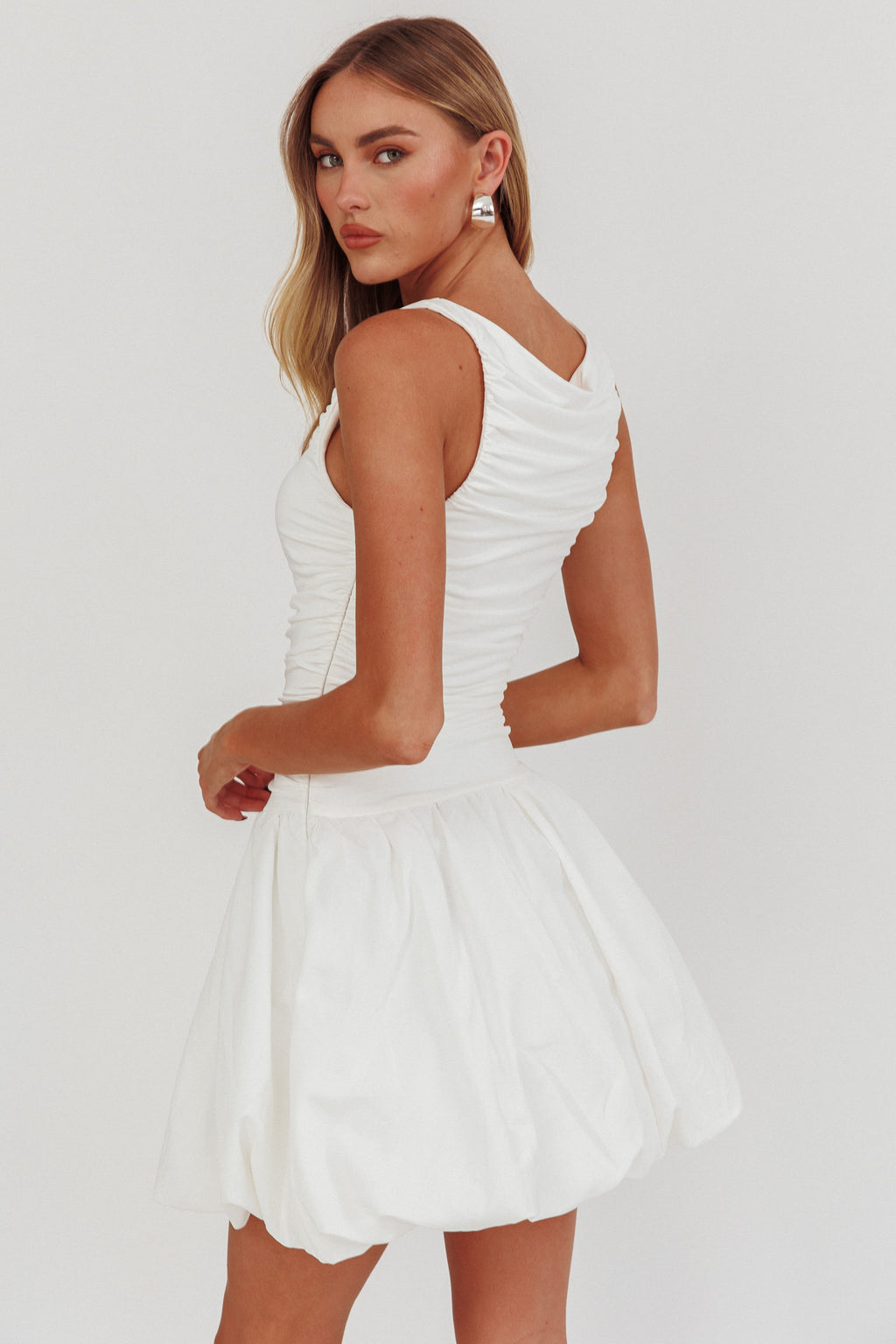 Dalayla Sleeveless Balloon Skirt Mini Dress White by Selfie Leslie Australia