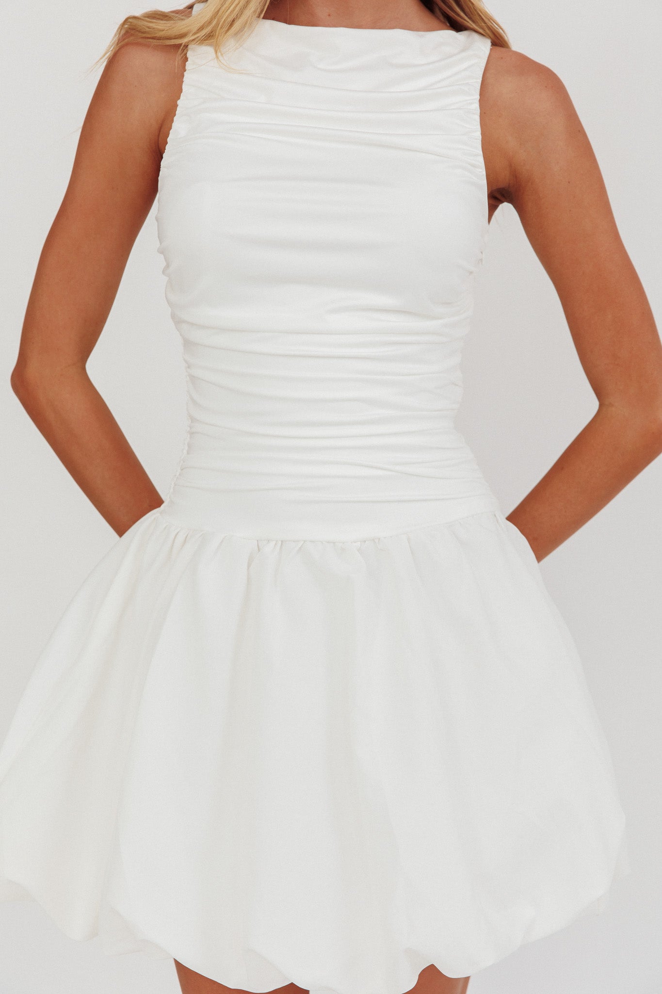 Dalayla Sleeveless Balloon Skirt Mini Dress White by Selfie Leslie Australia