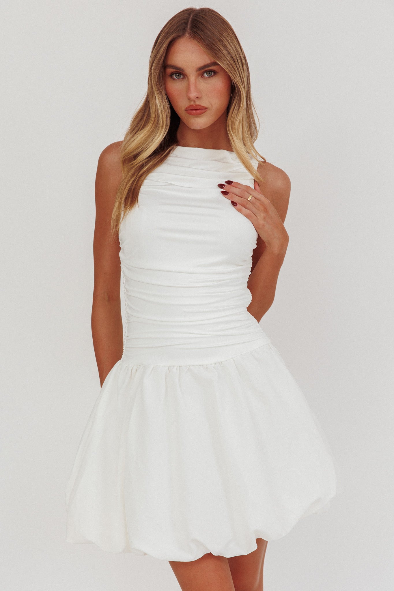 Dalayla Sleeveless Balloon Skirt Mini Dress White by Selfie Leslie Australia