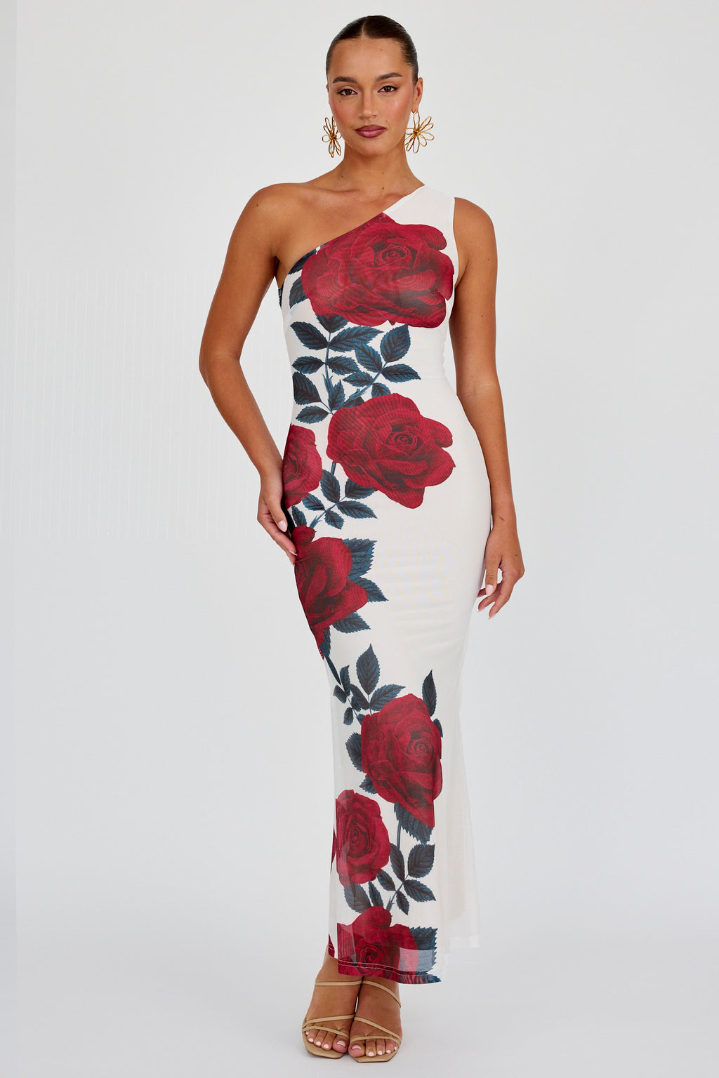 Desiree One Shoulder Mesh Maxi Dres Rose by Selfie Leslie Australia