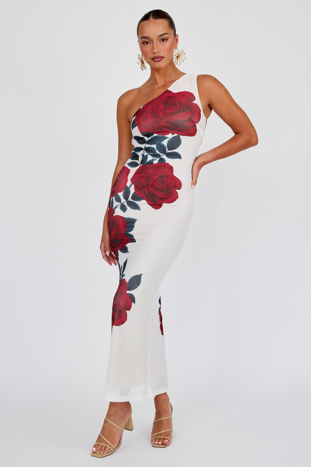 Desiree One Shoulder Mesh Maxi Dres Rose by Selfie Leslie Australia