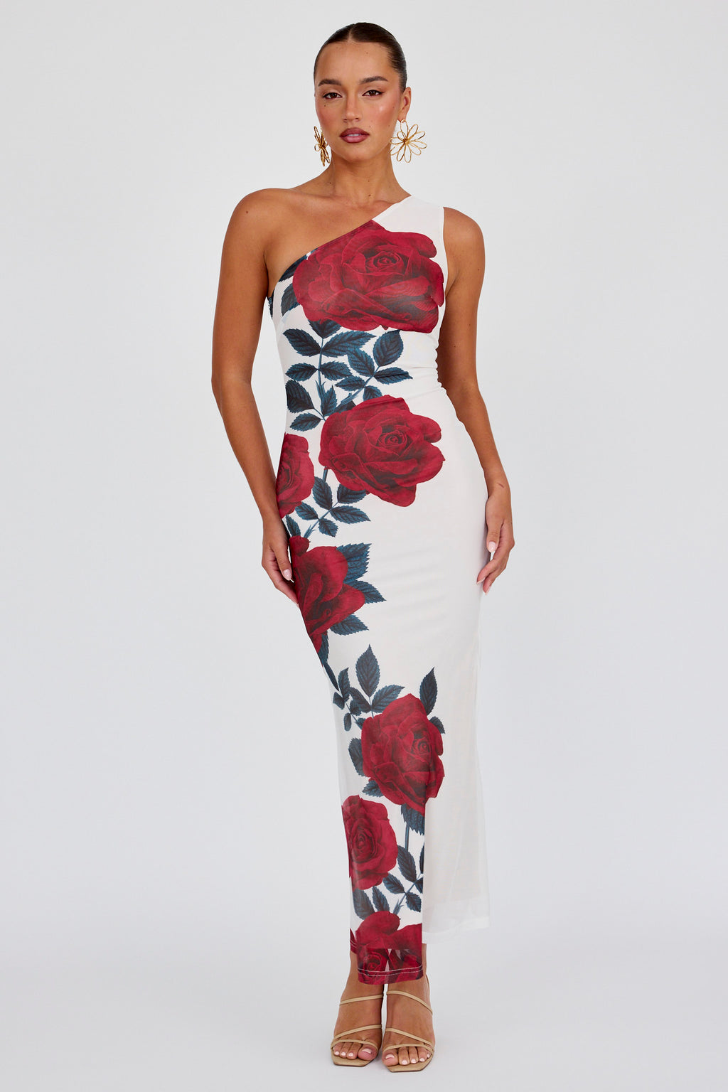 Desiree One Shoulder Mesh Maxi Dres Rose by Selfie Leslie Australia