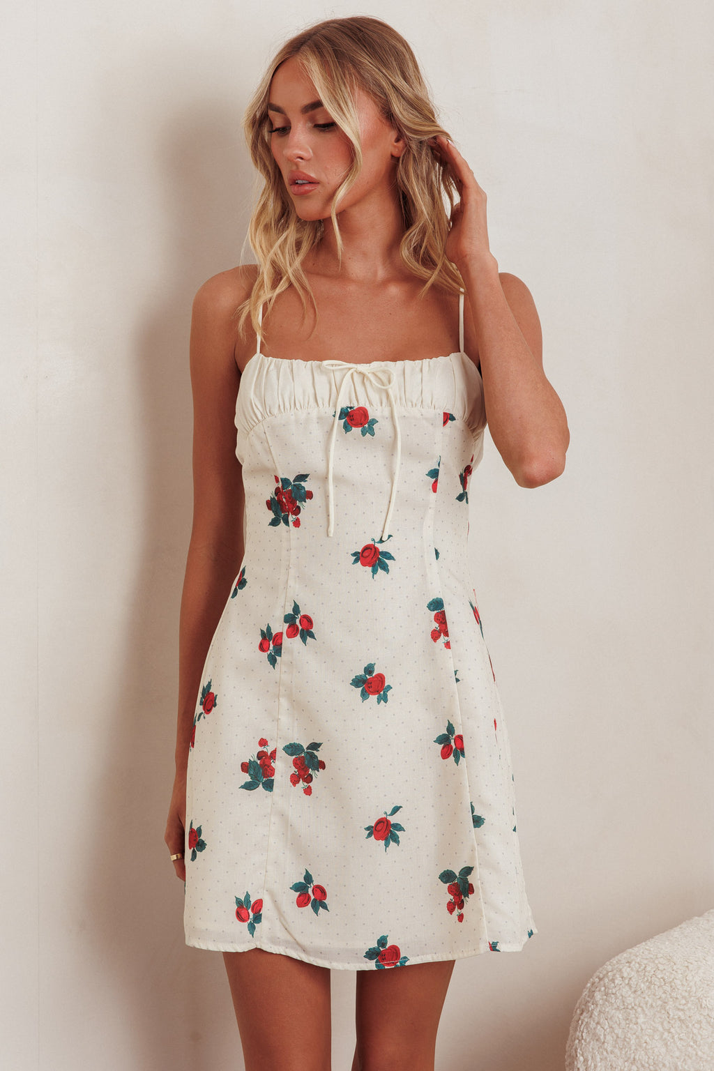 Clara Gathered Bust Mini Dress Rose Beige by Selfie Leslie Australia