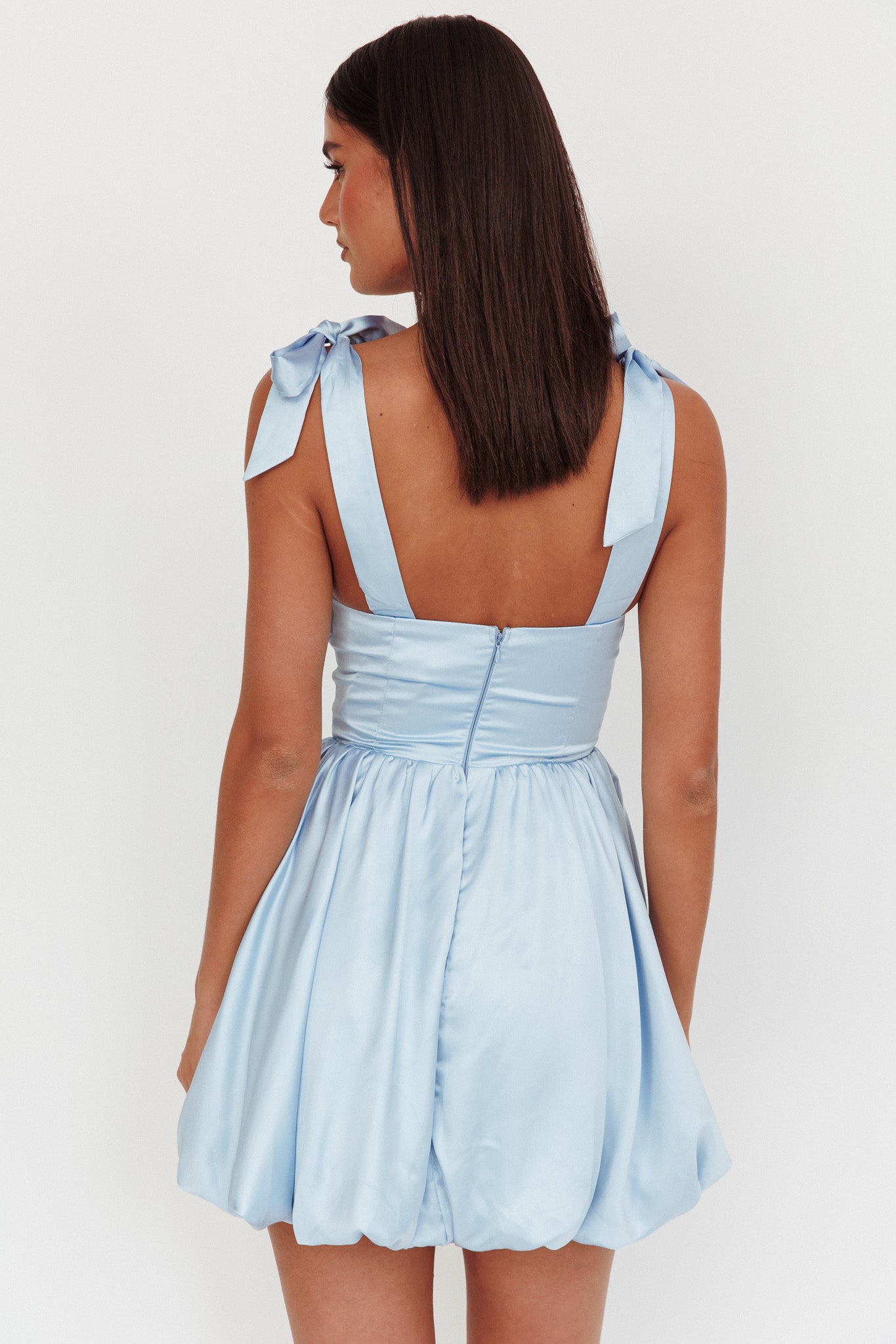 Just Magic Tied Shoulder Bubble Hem Mini Dress Baby Blue by Selfie Leslie Australia