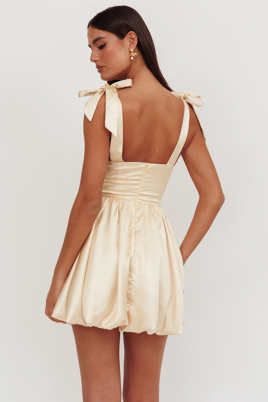 Just Magic Tied Shoulder Bubble Hem Mini Dress Butter by Selfie Leslie Australia