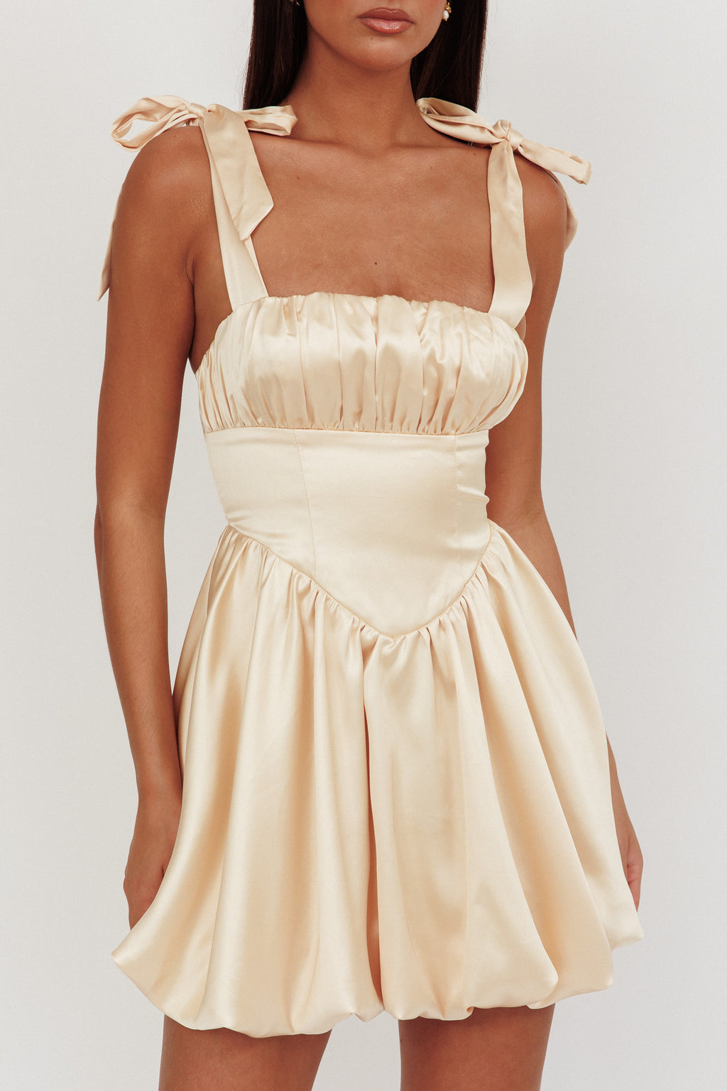 Just Magic Tied Shoulder Bubble Hem Mini Dress Butter by Selfie Leslie Australia