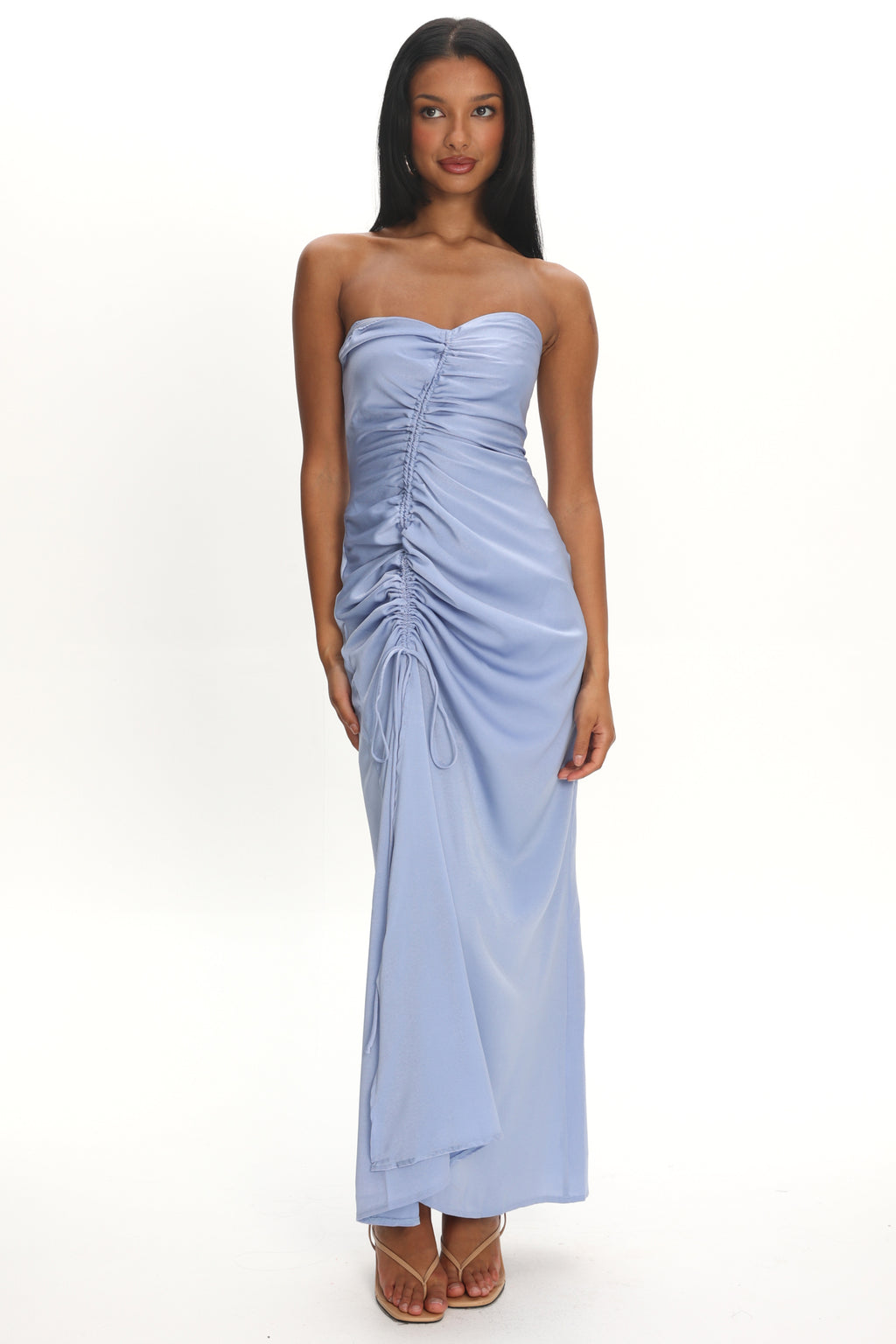 Molinda Strapless Ruched Drawstring Maxi Dress Blue by Selfie Leslie Australia