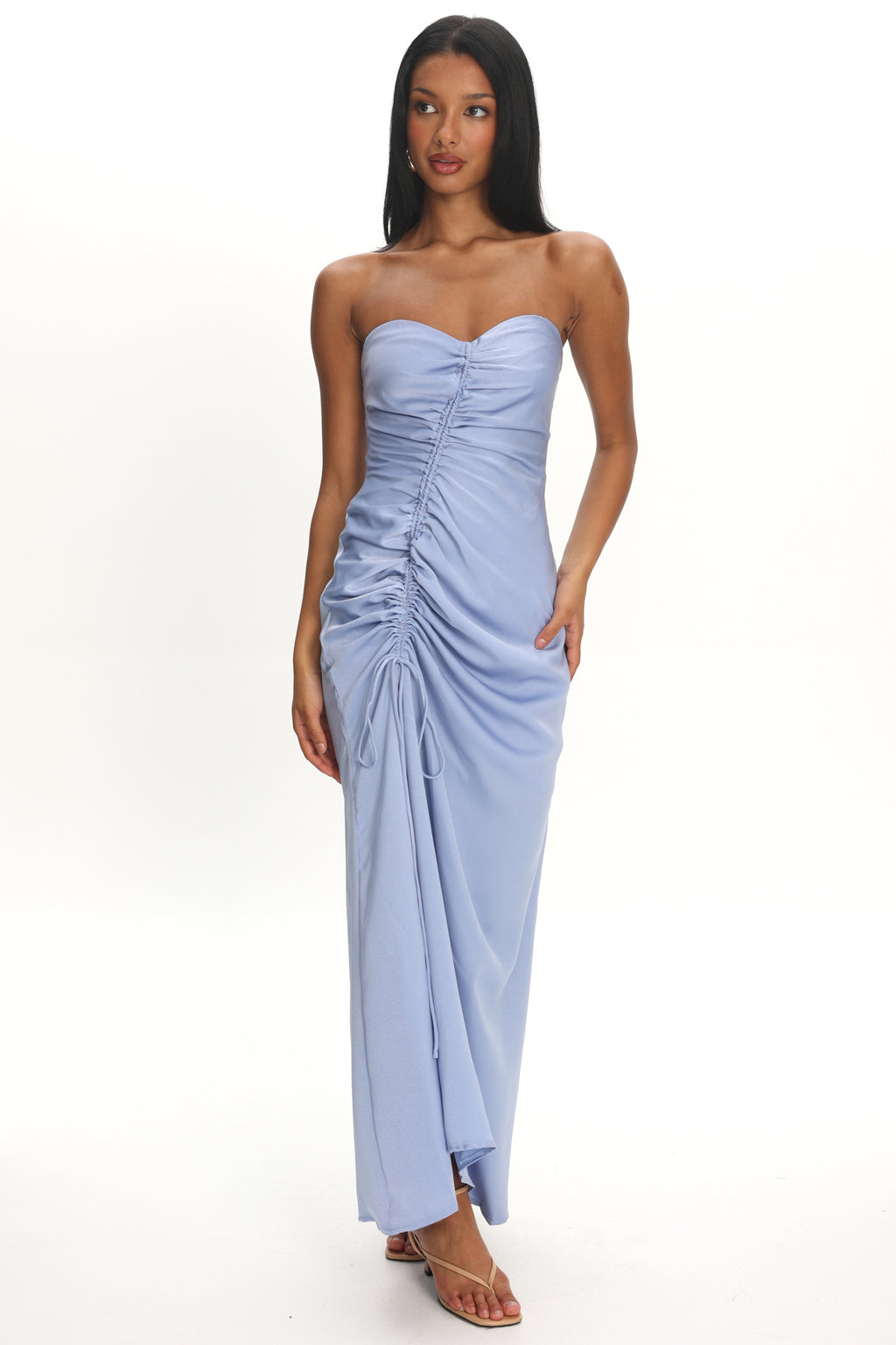 Molinda Strapless Ruched Drawstring Maxi Dress Blue by Selfie Leslie Australia
