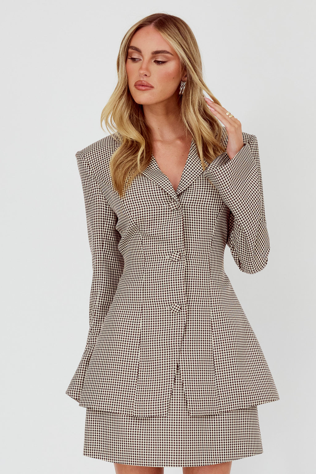 Jozie Back Tie Jacket Plaid Brown by Selfie Leslie Australia
